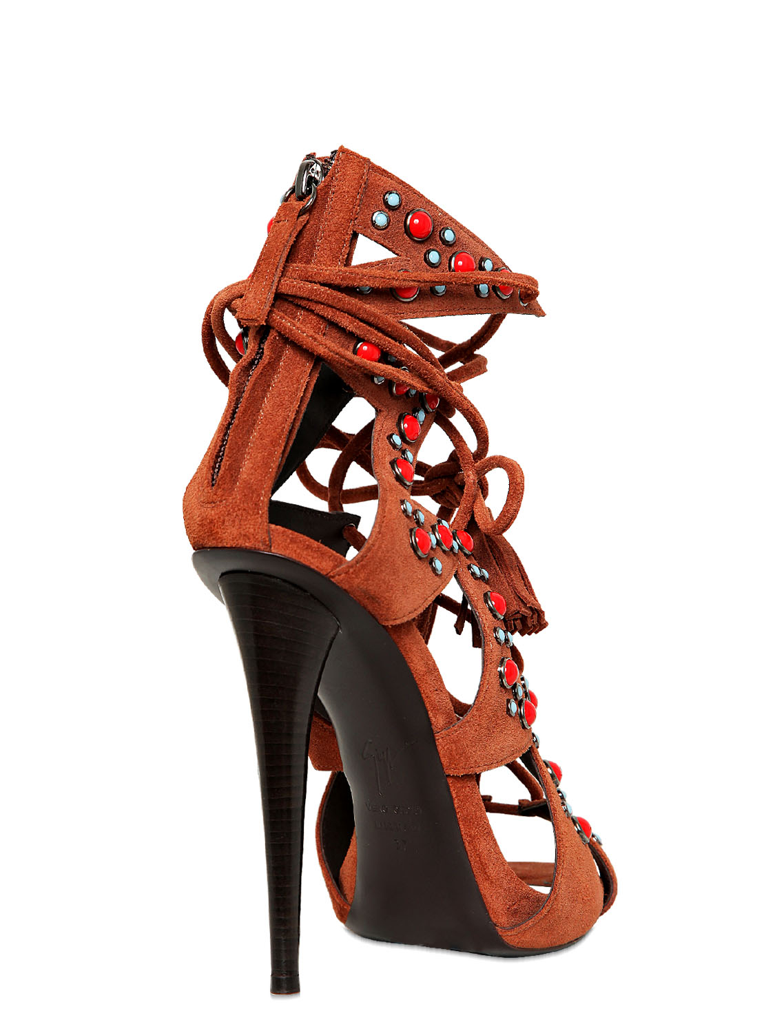 Lyst - Giuseppe zanotti 120mm Beaded Suede Sandals in Brown