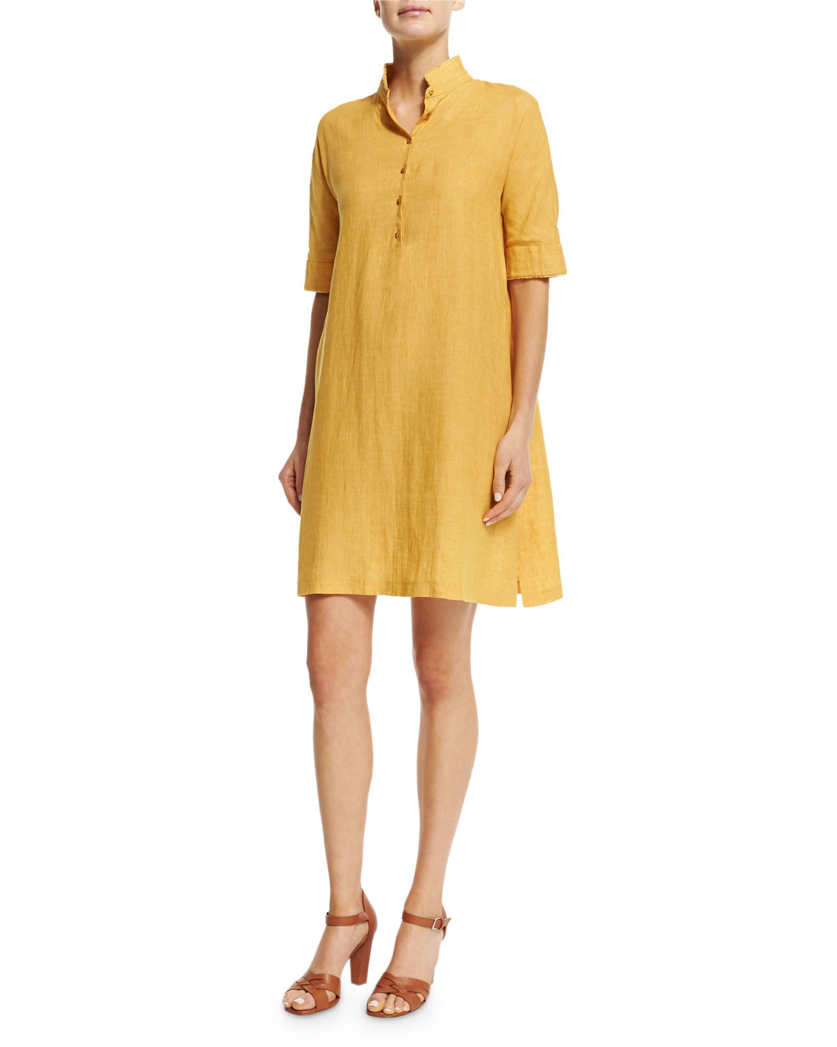 Yellow Linen Shirt Dress