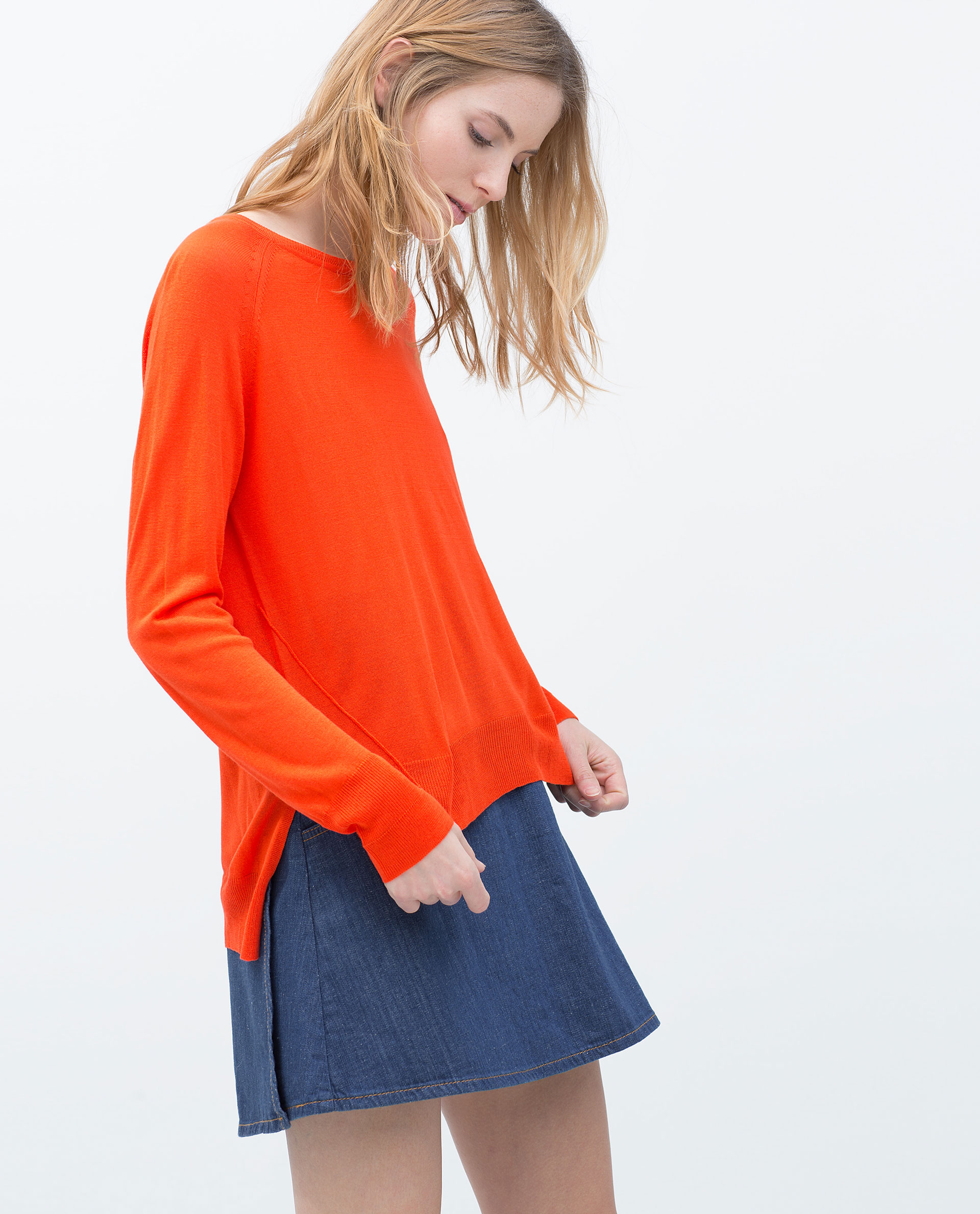 zara side slit sweater in orange lyst zara side slit sweater in orange lyst