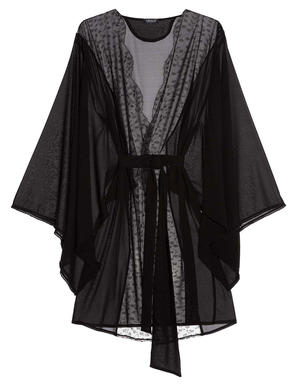 Myla Foliole Lace Black Silk Short Robe | Nightwear in Black | Lyst