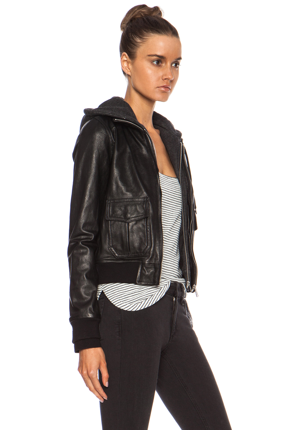 Lyst R13 Knit Hooded Flight Leather Jacket In Black Gallery