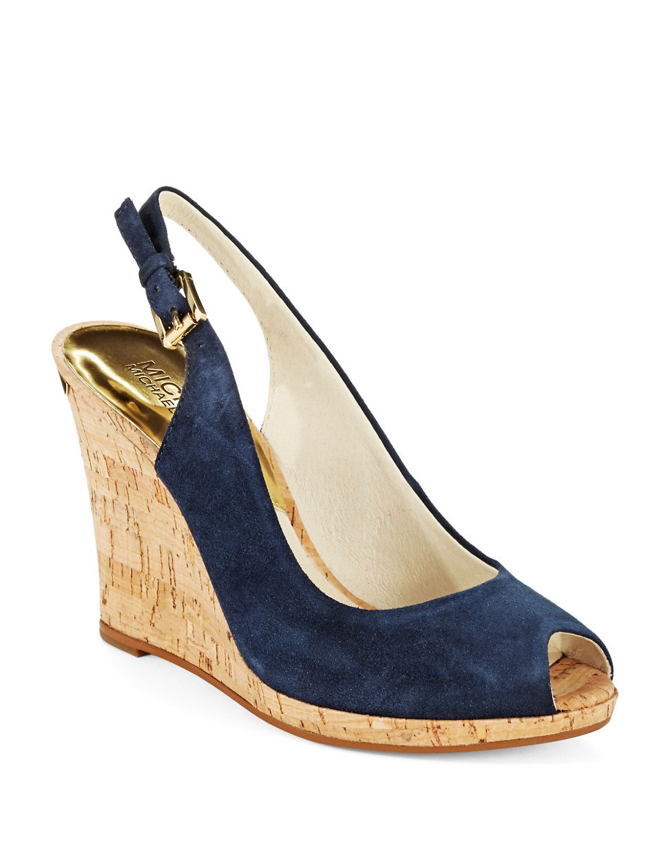 Michael Michael Kors Keegan Suede Slingback Wedges in Blue (NAVY) | Lyst