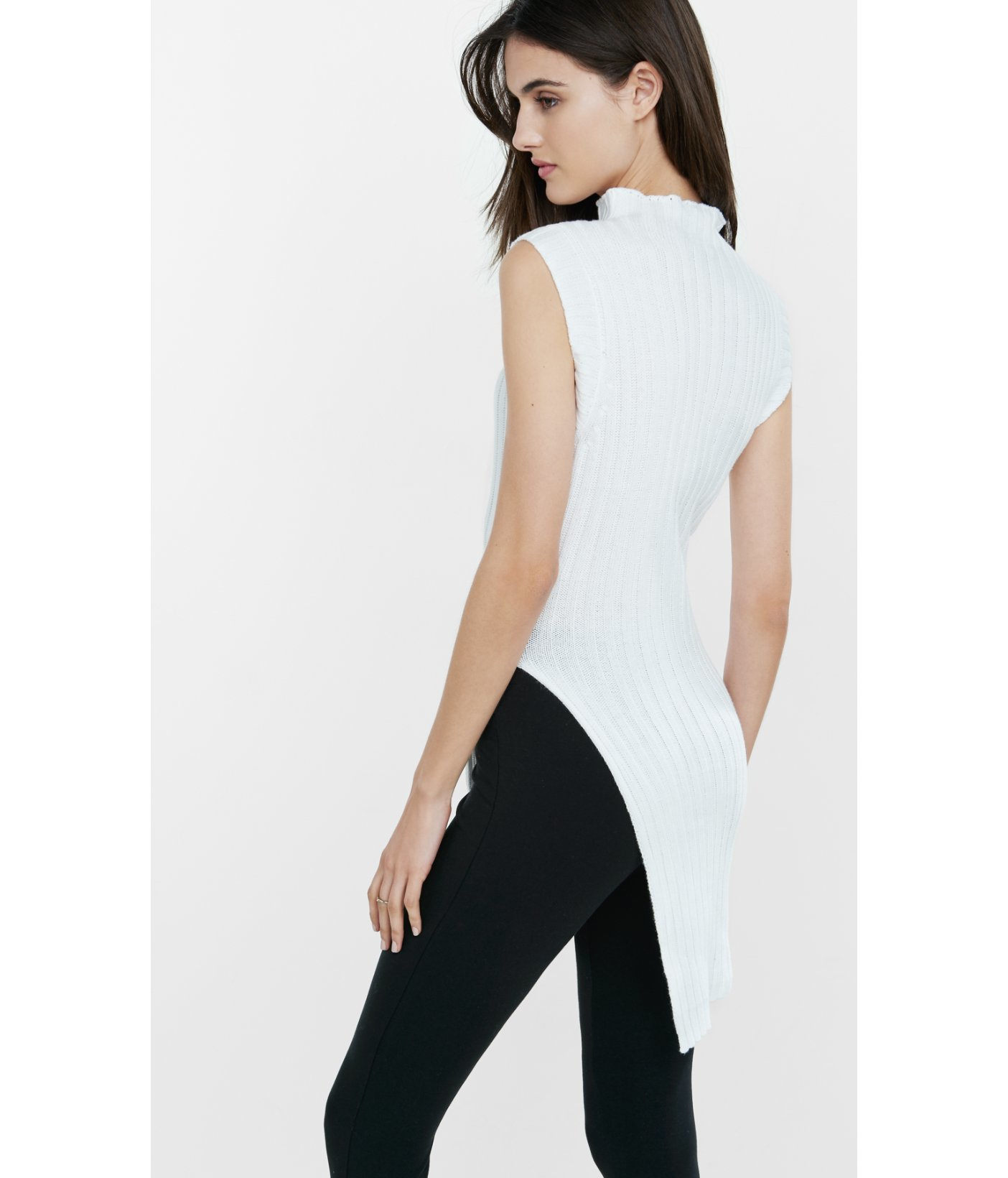 Express Mock Neck Asymmetrical Slit Tunic Sweater in White | Lyst