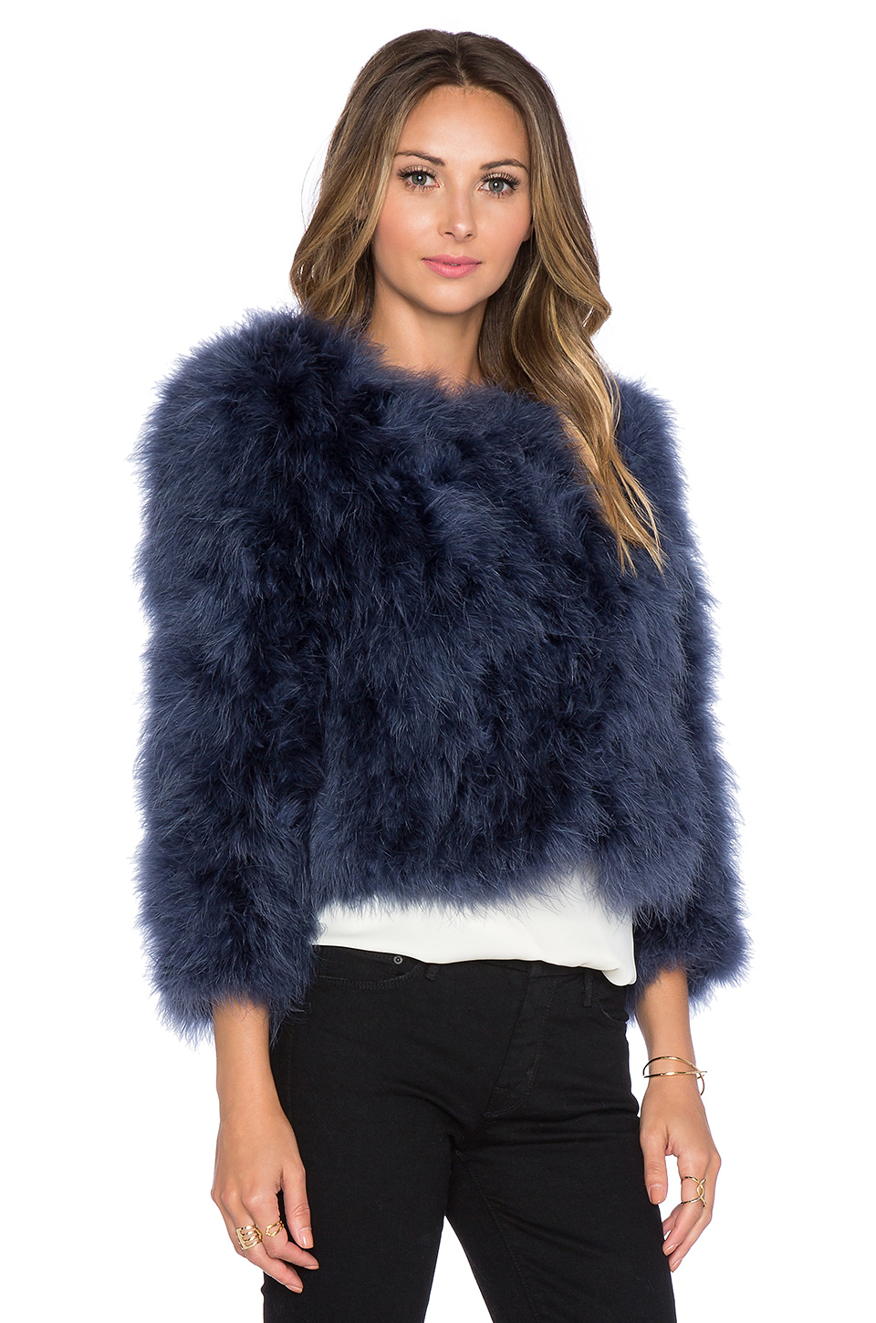 Yumi kim Away We Go Faux Fur Feather Jacket in Blue | Lyst