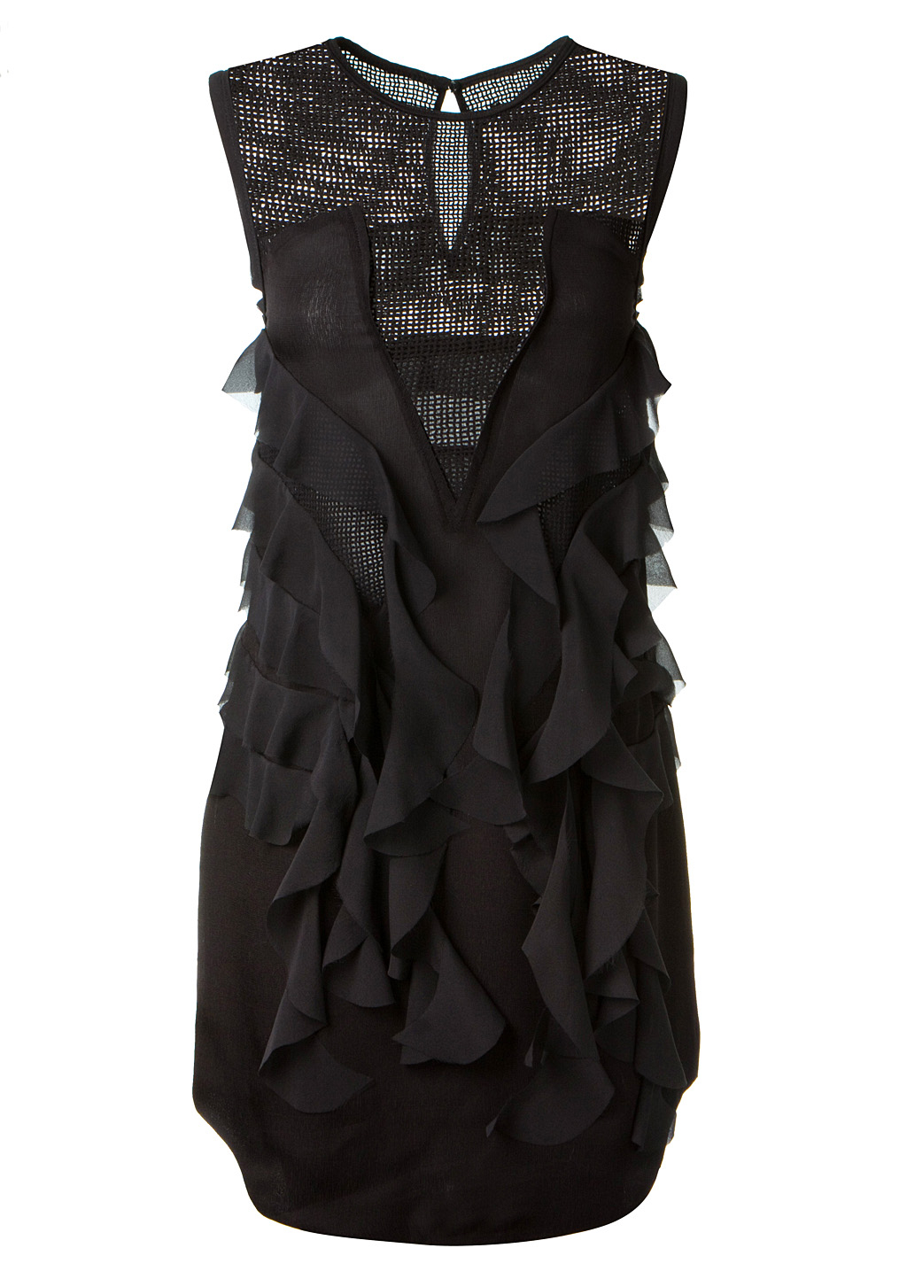 Isabel Marant Black Rowina Crochet-Knit Dress With Silk Ruffles in ...