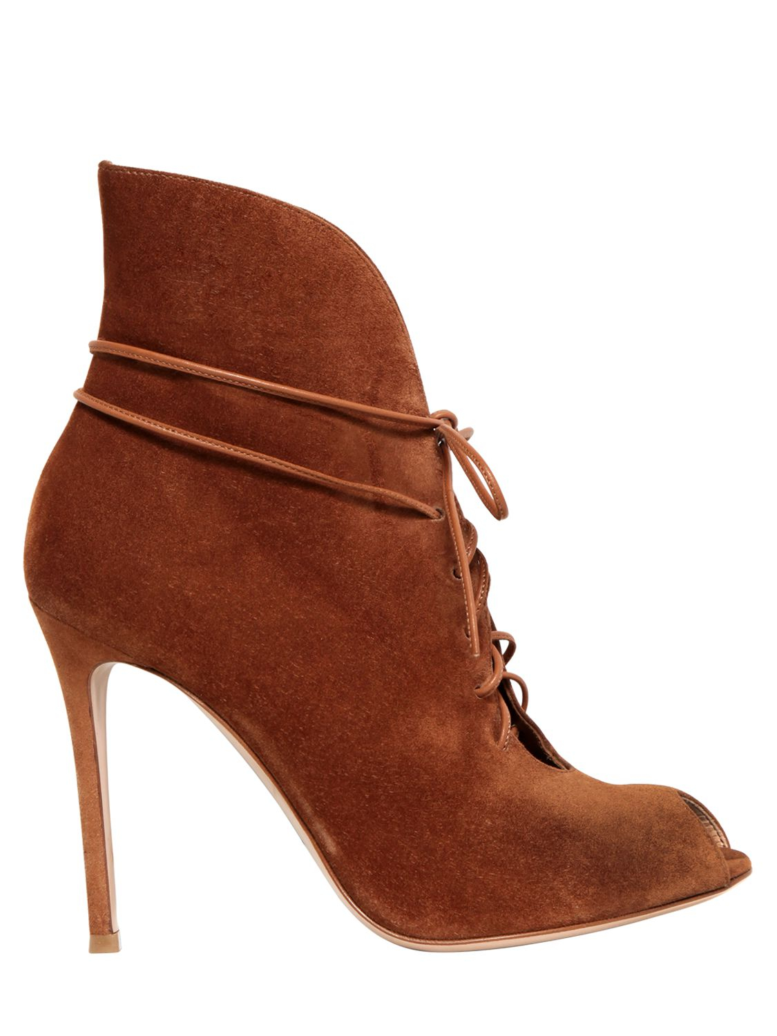 Lyst - Gianvito Rossi 100Mm Suede Open Toe Ankle Boots in Brown