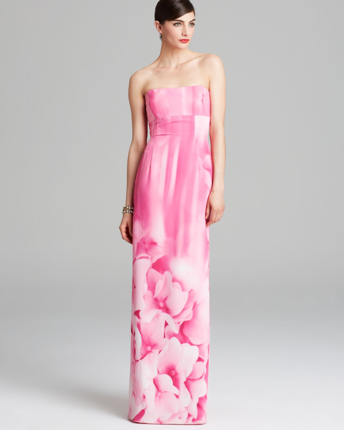 Lyst - Ml Monique Lhuillier Gown Strapless Printed Column In Pink