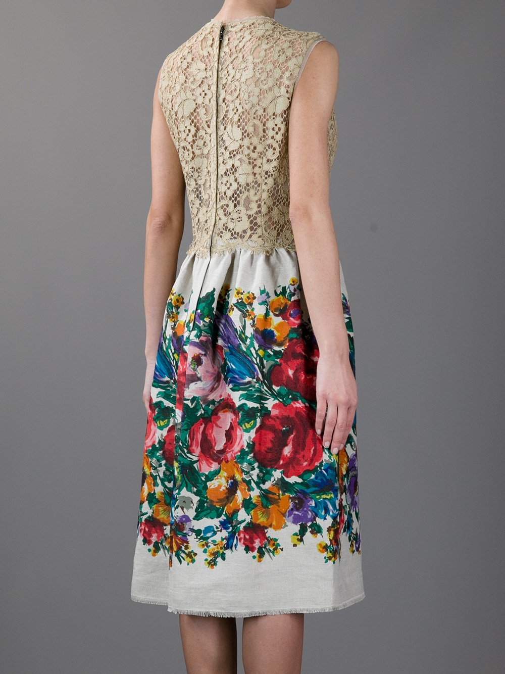 Dolce & Gabbana Floral Print and Lace Dress - Lyst