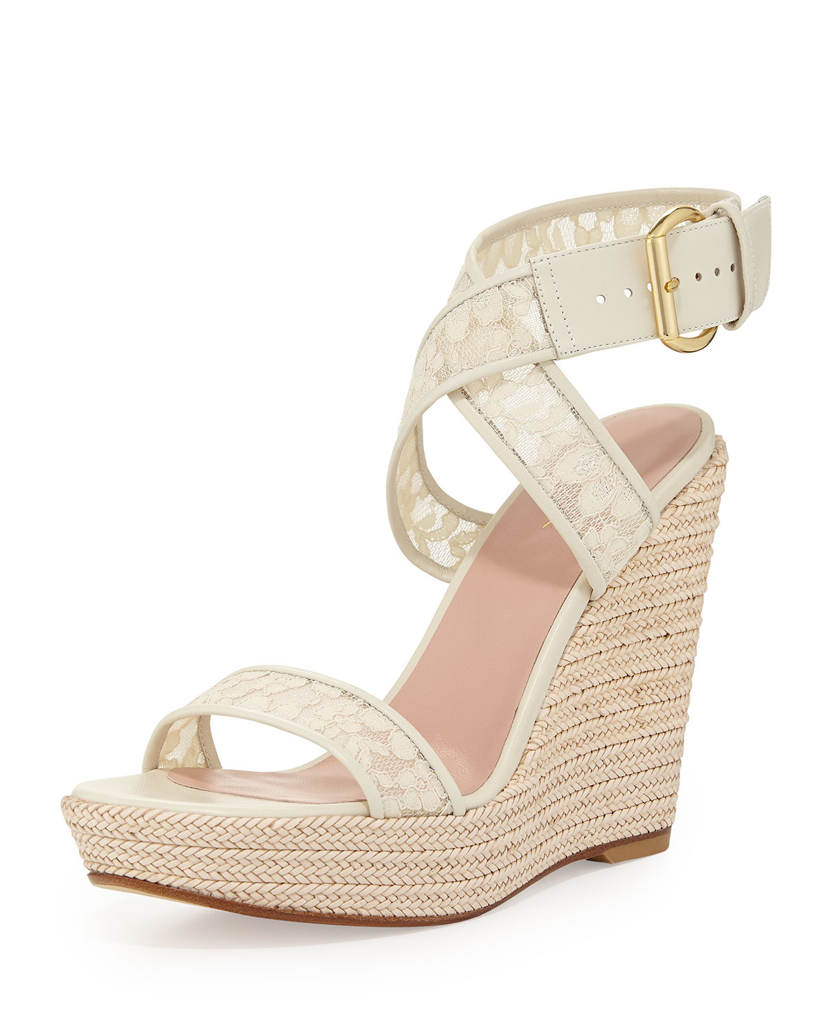 Stuart Weitzman Guipure Lace Wedge Sandal Ivory in White (IVORY) | Lyst