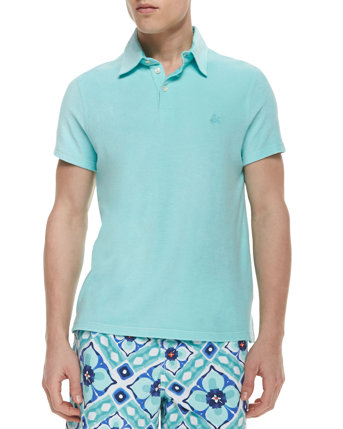 Vilebrequin Short-sleeve Terry Cloth Polo Shirt in Blue for Men | Lyst