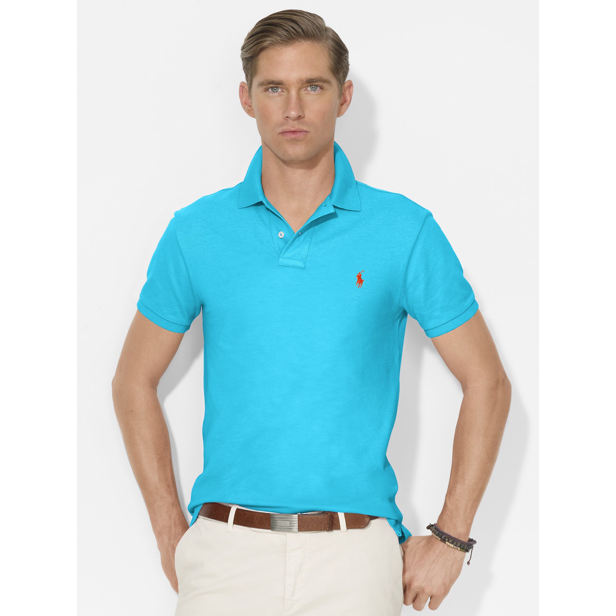 Polo Ralph Lauren Slim-fit Mesh Polo Shirt in Blue for Men (caribbean ...