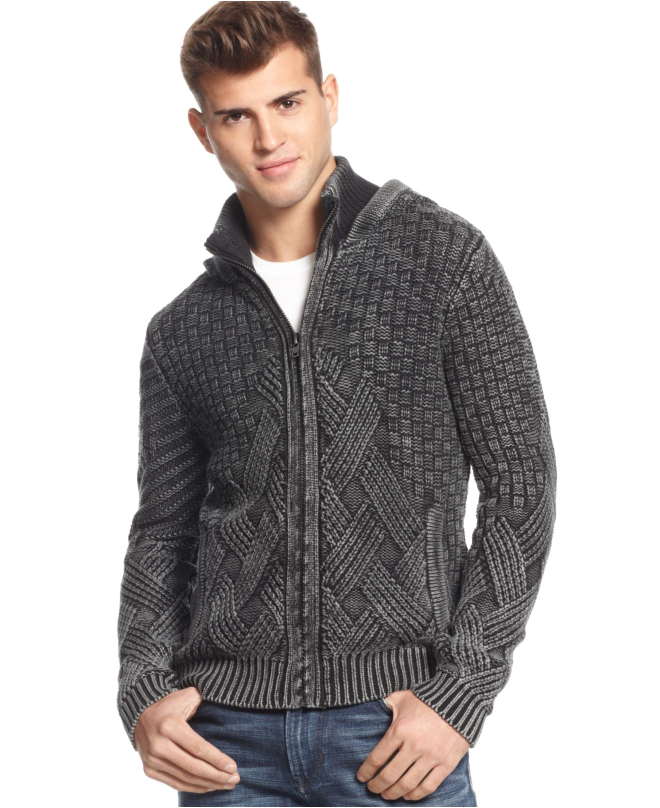 Lyst - Guess Dawson Mix-Stitch Hooded Sweater in Black for Men