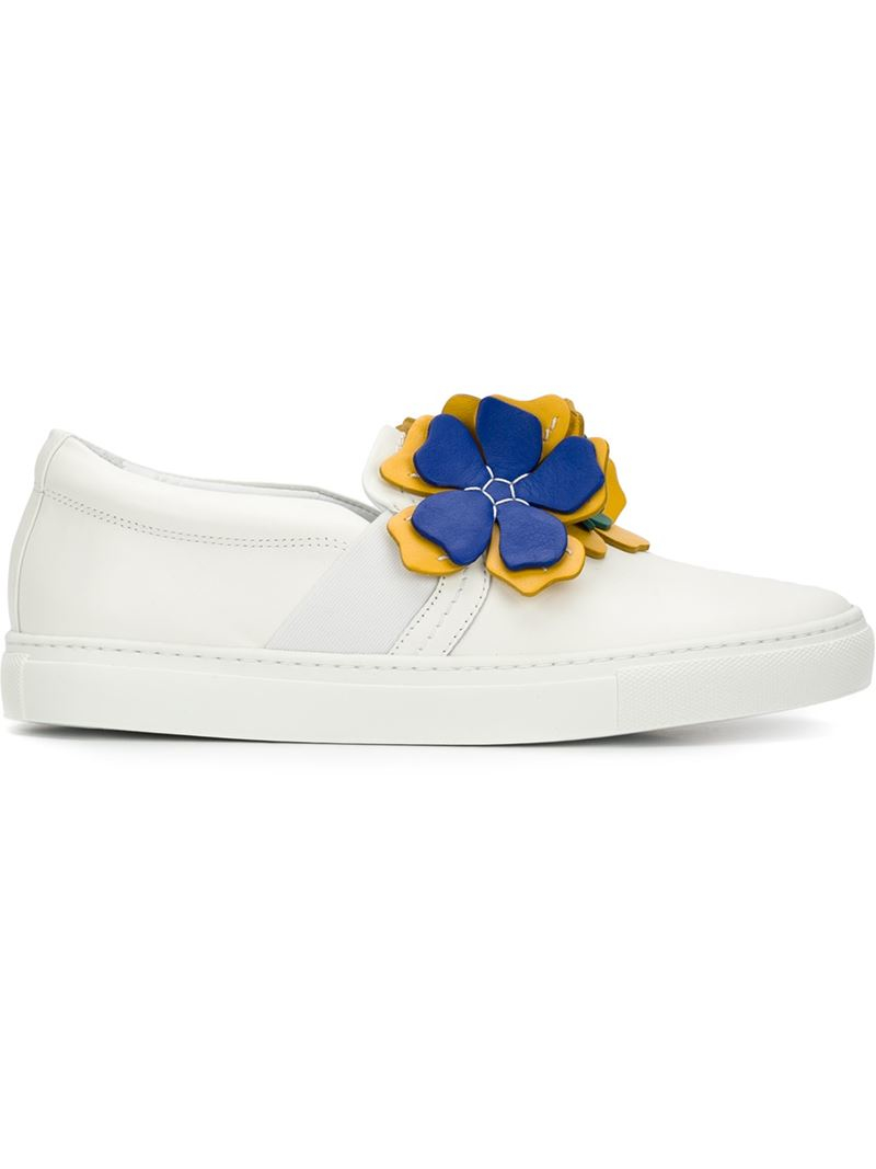 lanvin flower appliqu 233 slip on sneakers in white lyst lanvin flower appliqu 233 slip on sneakers in white lyst