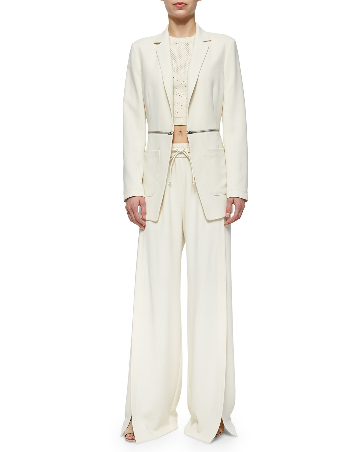 T by alexander wang Sideslit Wideleg Suit Pants in Natural Lyst