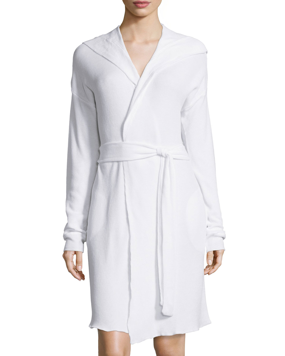 Skin Hooded Waffle Short Robe in White | Lyst