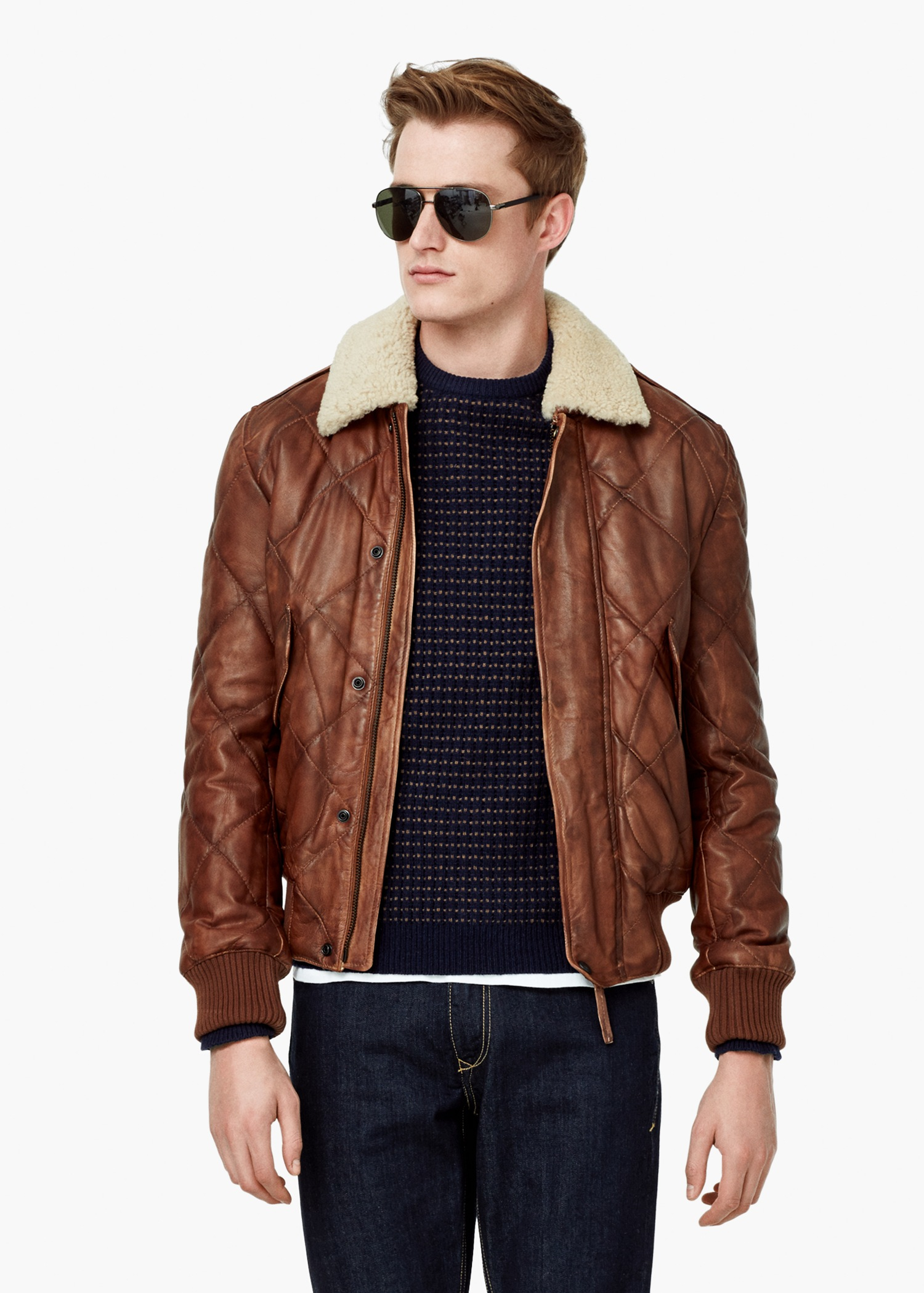 Lyst Mango Leather Aviator Jacket In Brown For Men Gallery