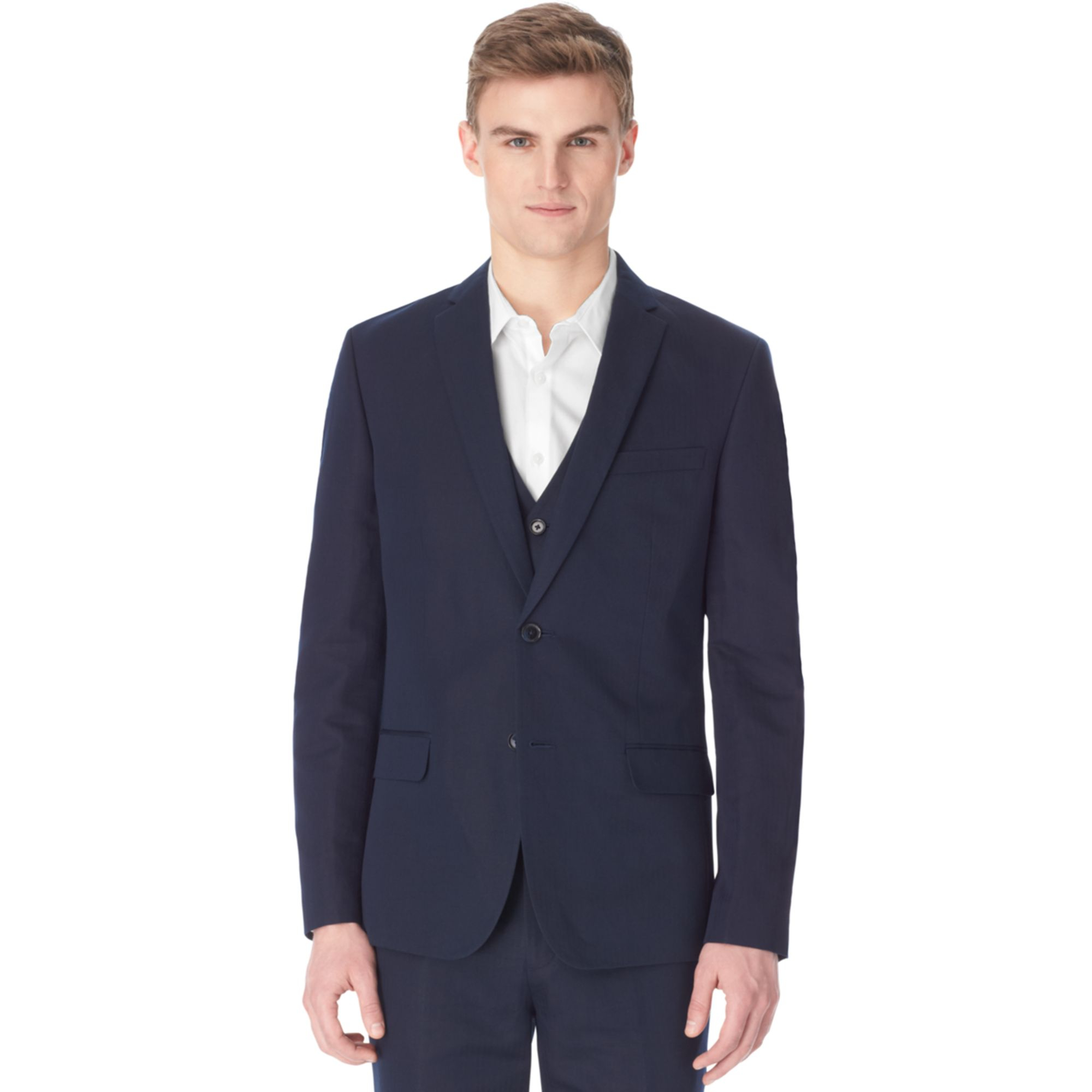Calvin Klein Linen Blend Herringbone Slim Fit Jacket in Blue for Men ...