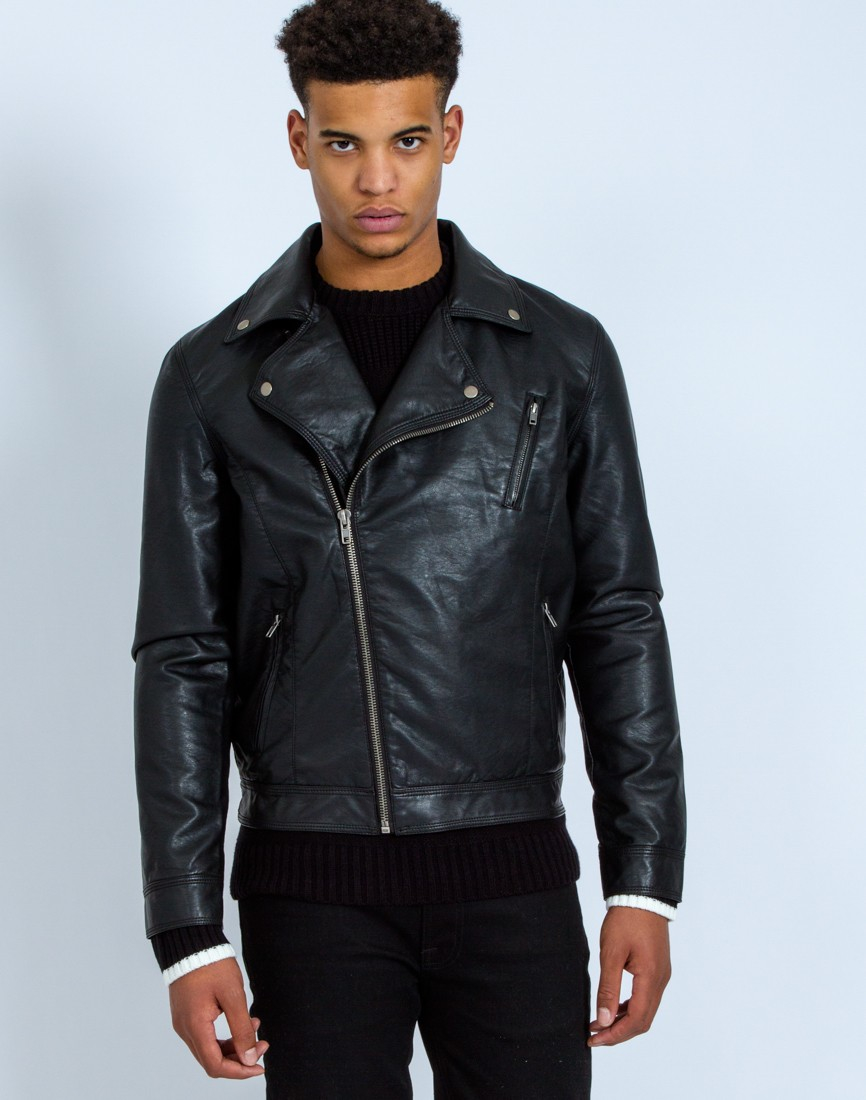 The Idle Man Faux Leather Biker Jacket In Black For Men Lyst Gallery