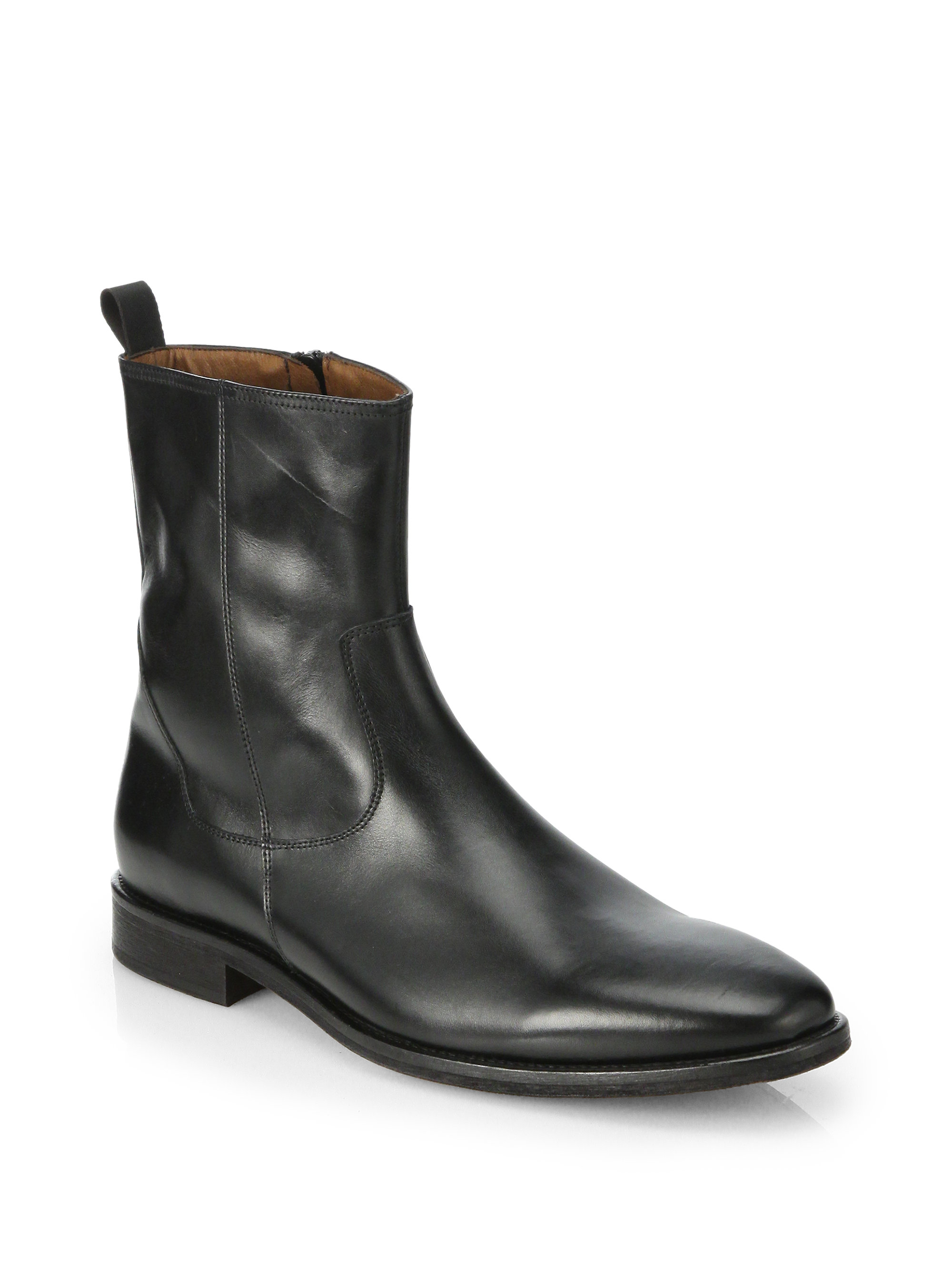 Saks Fifth Avenue Leather Side-Zip Boots in Black for Men - Lyst