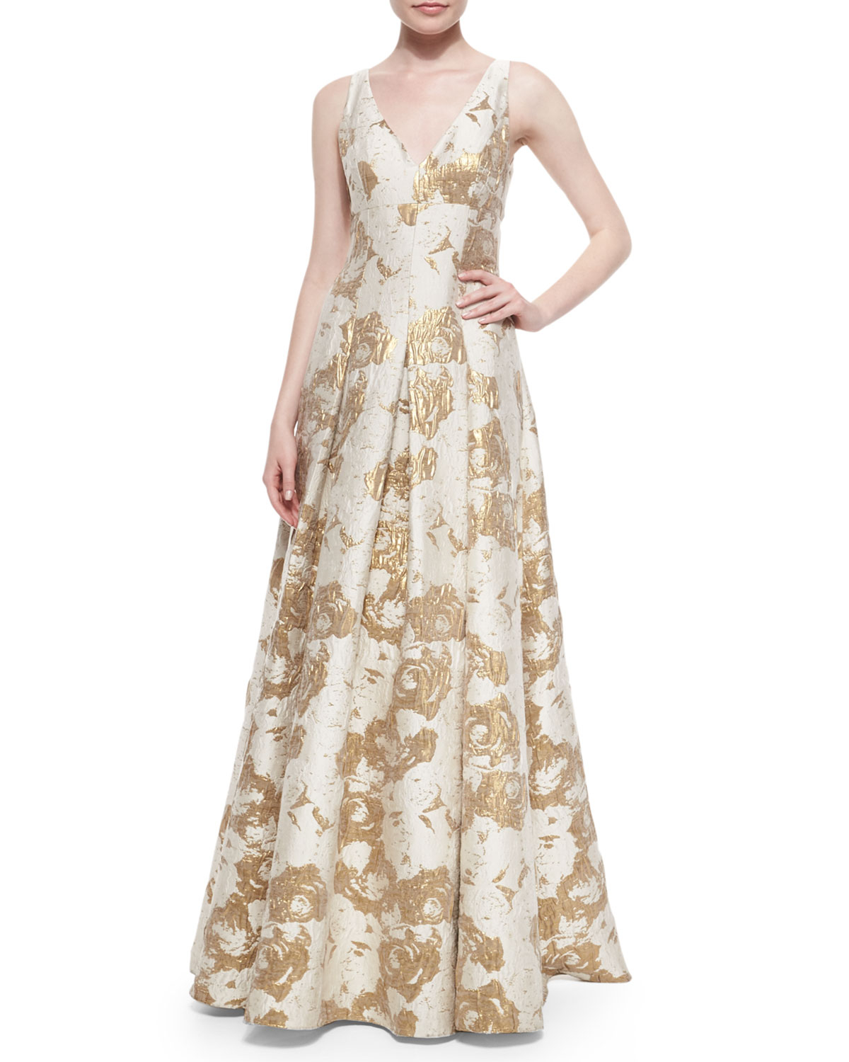 aidan mattox floral jacquard gown
