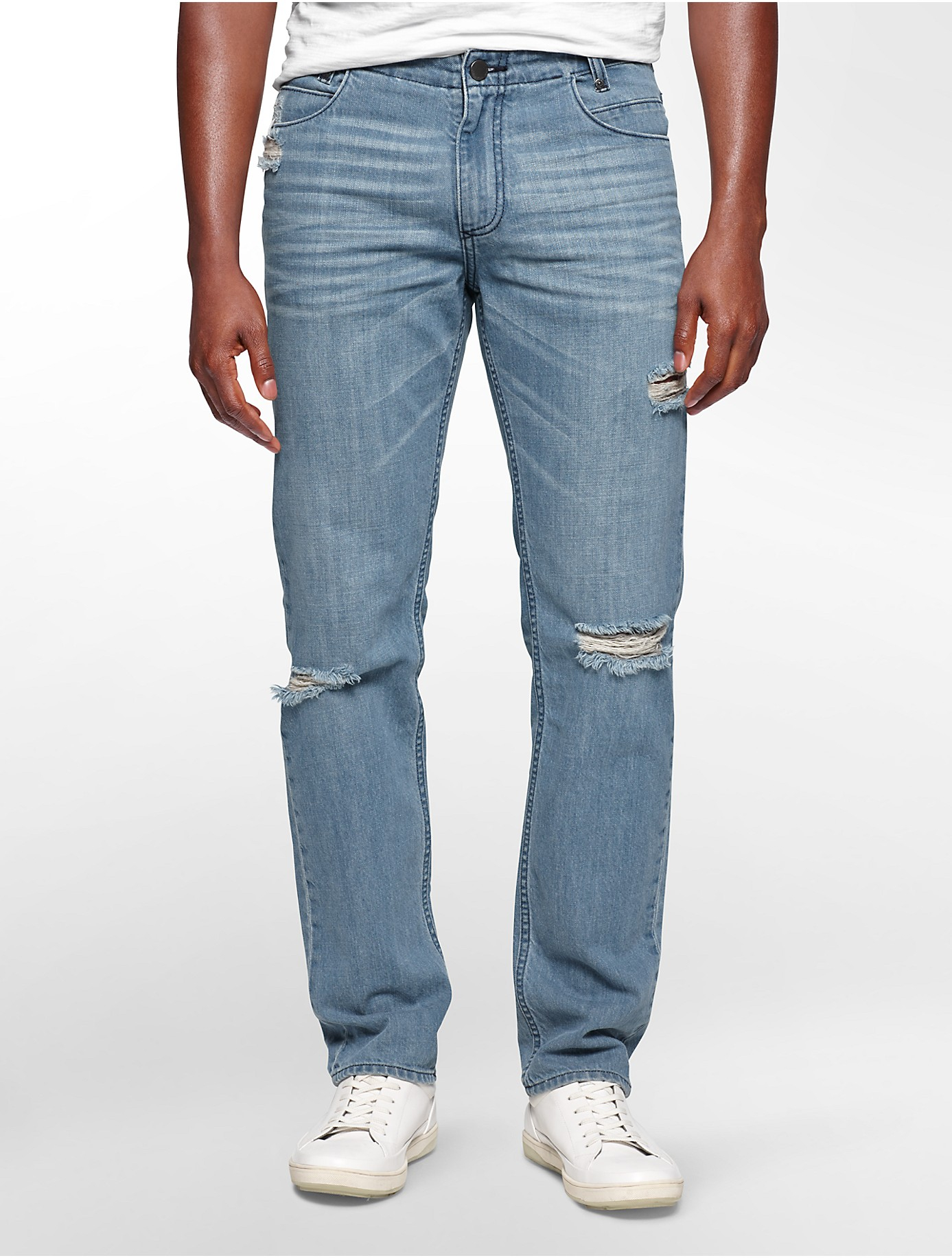 Calvin klein Jeans Slim Straight Leg Destroyed Slate Blue Wash Jeans in