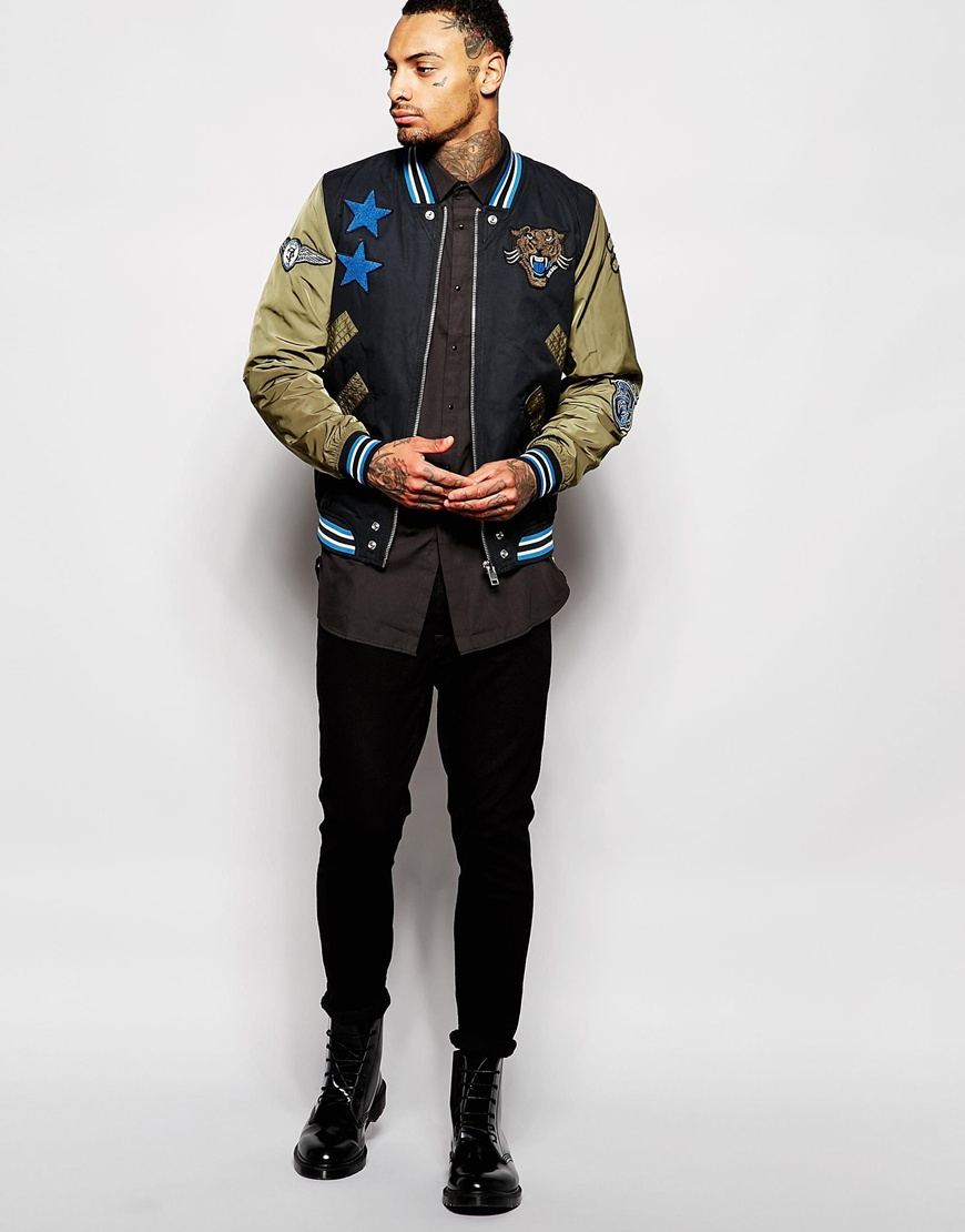 Lyst Diesel Varsity Bomber Jacket Jtendency Badge Details in Black