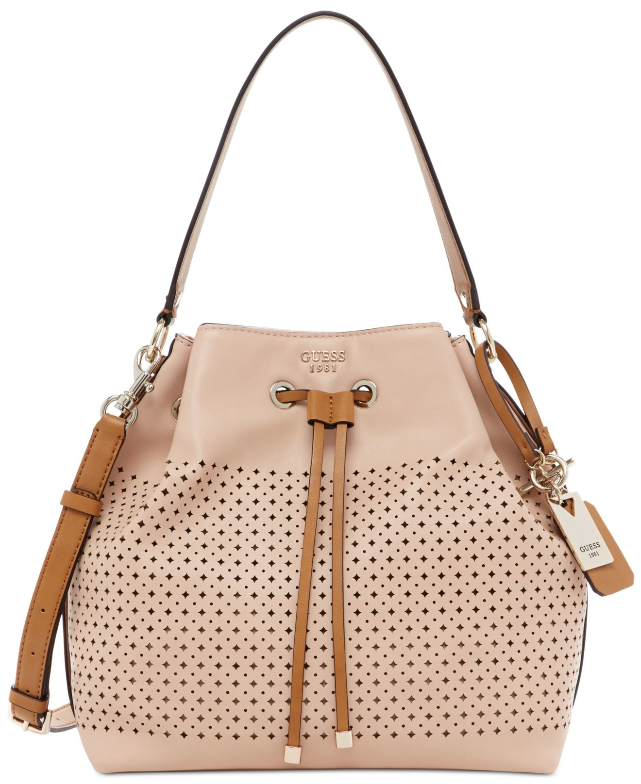 Lyst Guess Juliana Drawstring Bucket Bag In Natural Gallery