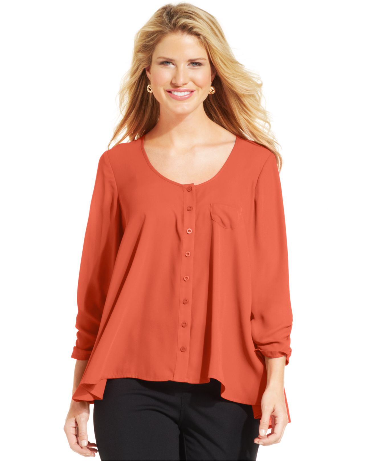 Lyst - Style & Co. Button-front Peasant Blouse in Orange