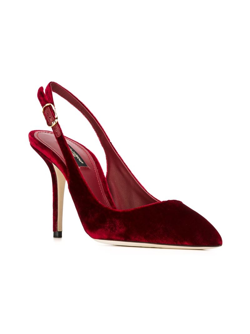 Lyst - Dolce & Gabbana Velvet Slingback Pumps in Red