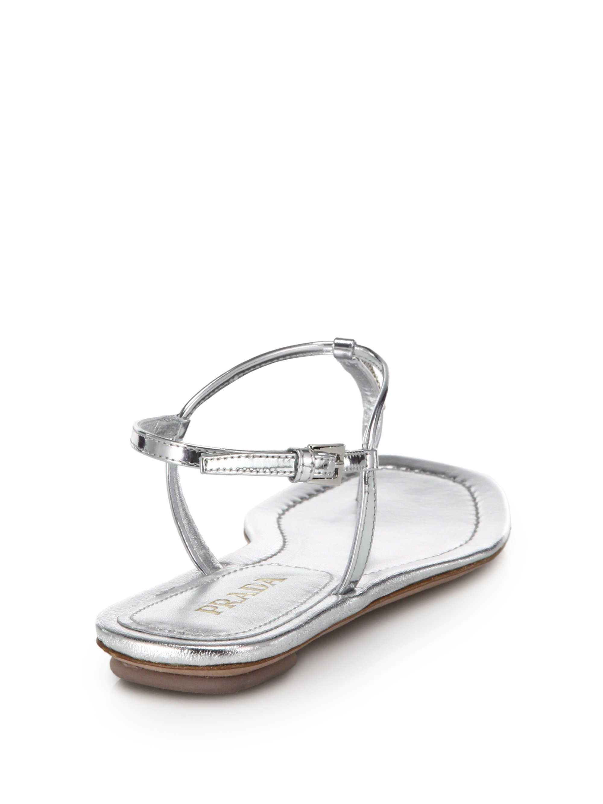 Lyst - Prada Swarovski Crystal Flat Metallic Leather Sandals in Metallic