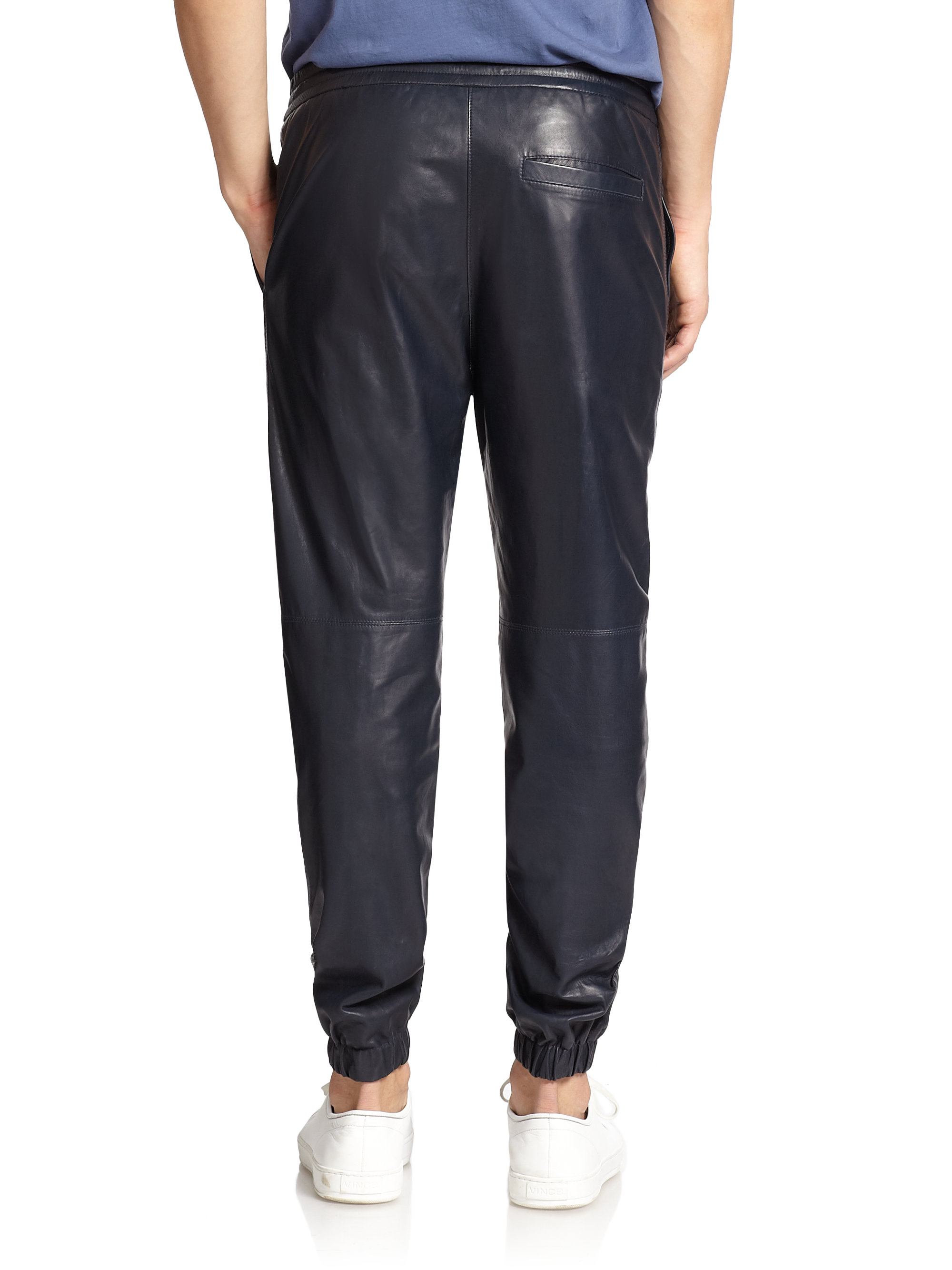Vince Leather Jogger Pants in Blue for Men - Lyst