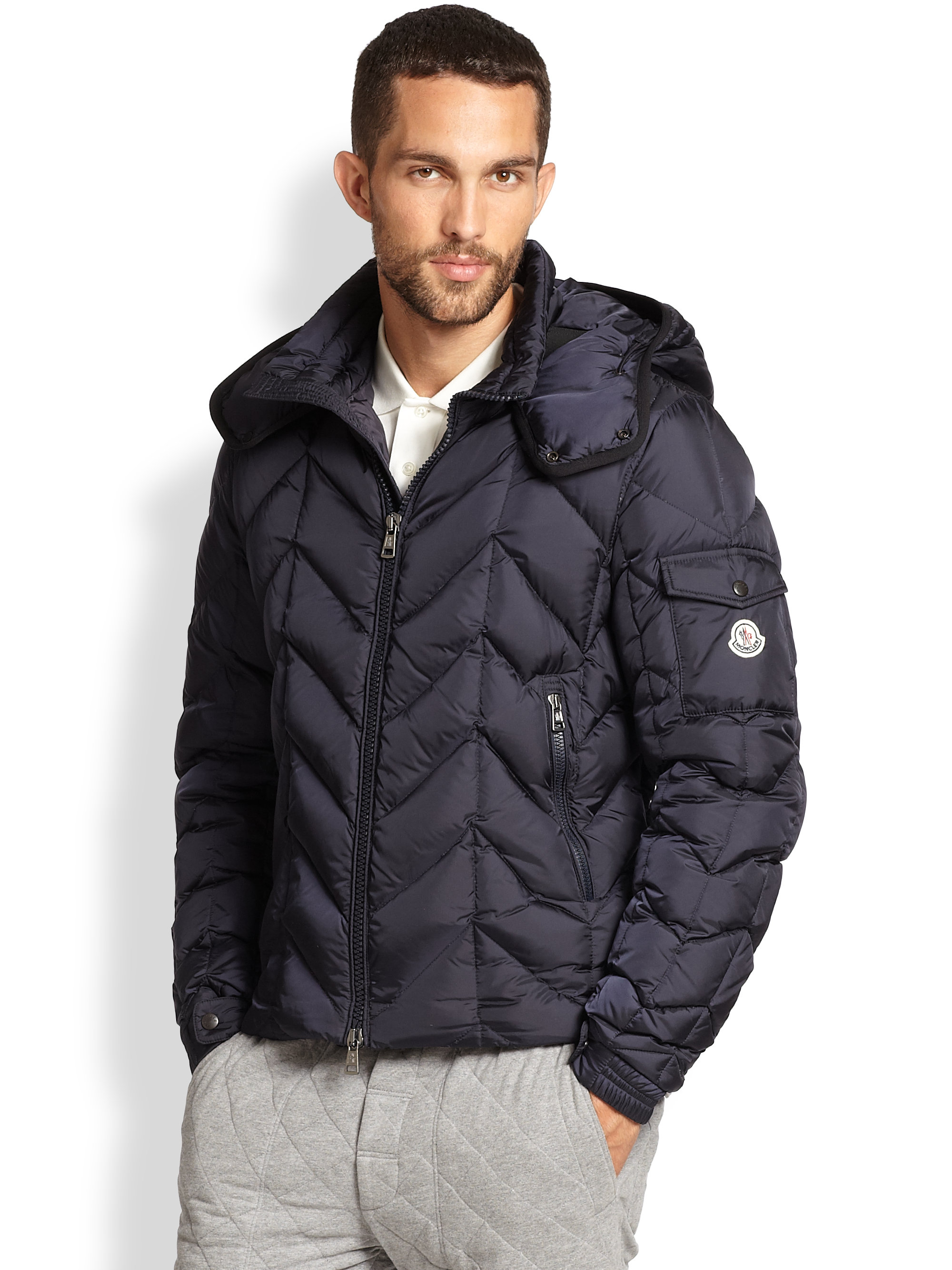 Lyst - Moncler Chevron Quilted Puffer Jacket in Blue for Men