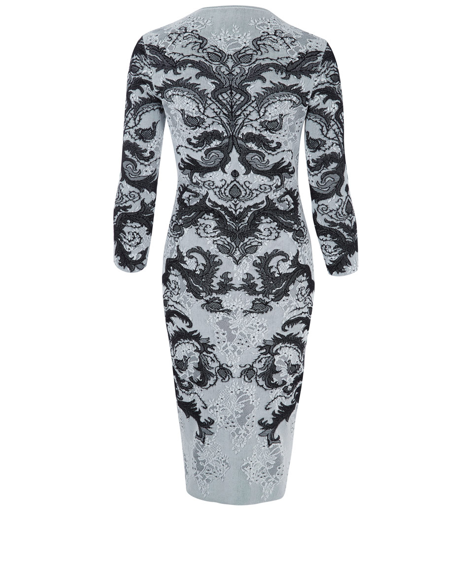 Lyst - Alexander Mcqueen Black And White Lace Jacquard Pencil Dress in ...