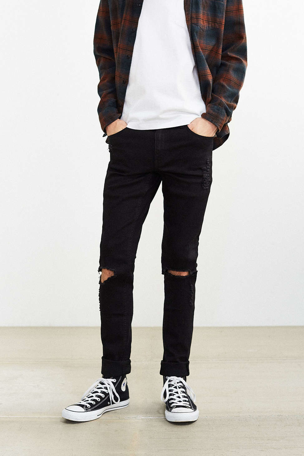 Cheap monday Tight Black Destroyed Skinny Jean in Black for Men | Lyst