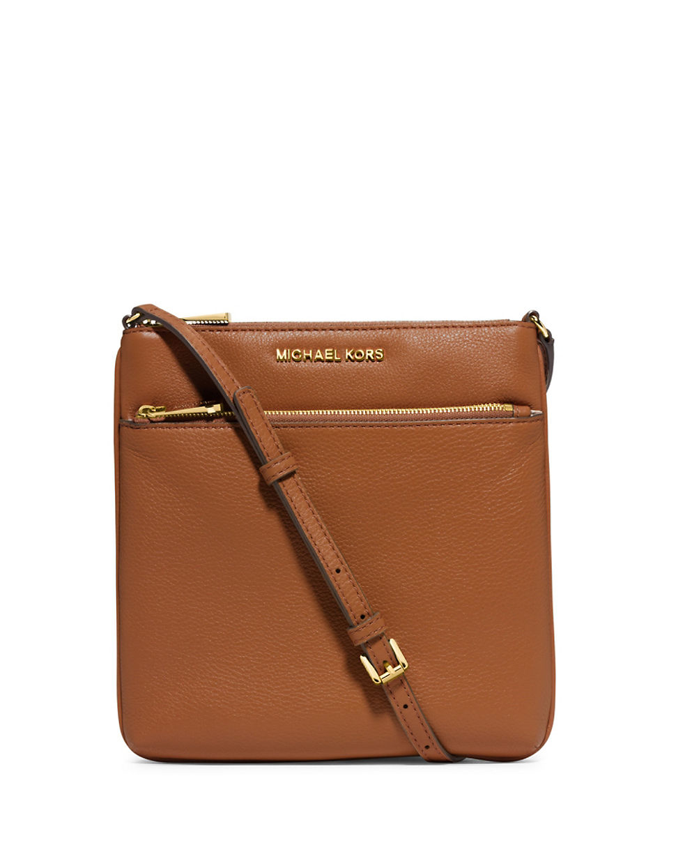 Michael michael kors Small Flat Leather Crossbody Bag in Brown (Luggage) | Lyst