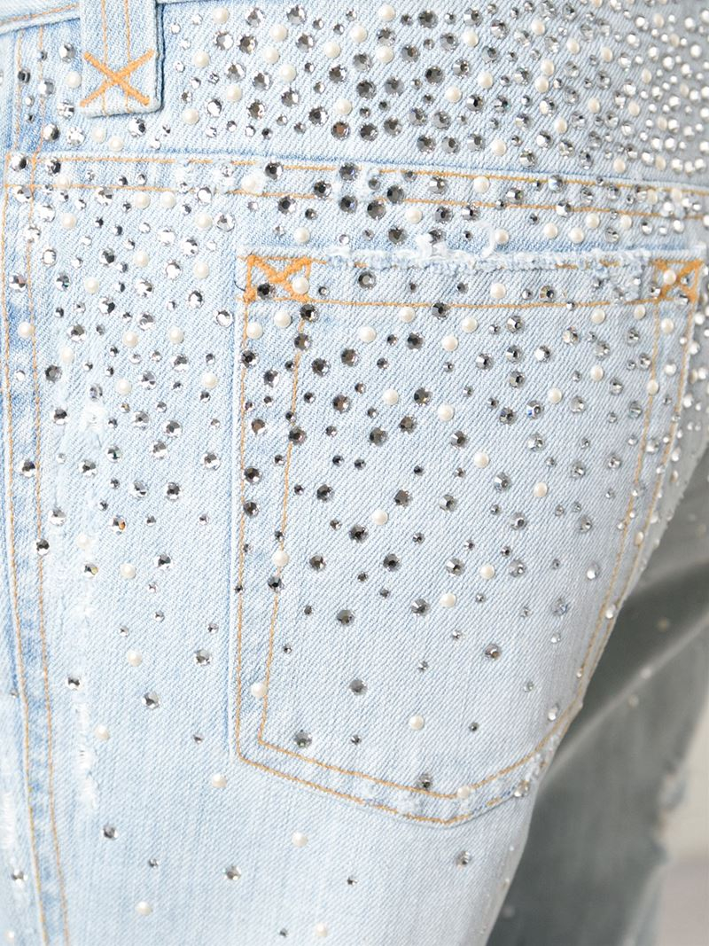 Dolce & gabbana Flared Rhinestone Embellished Jeans in Blue | Lyst