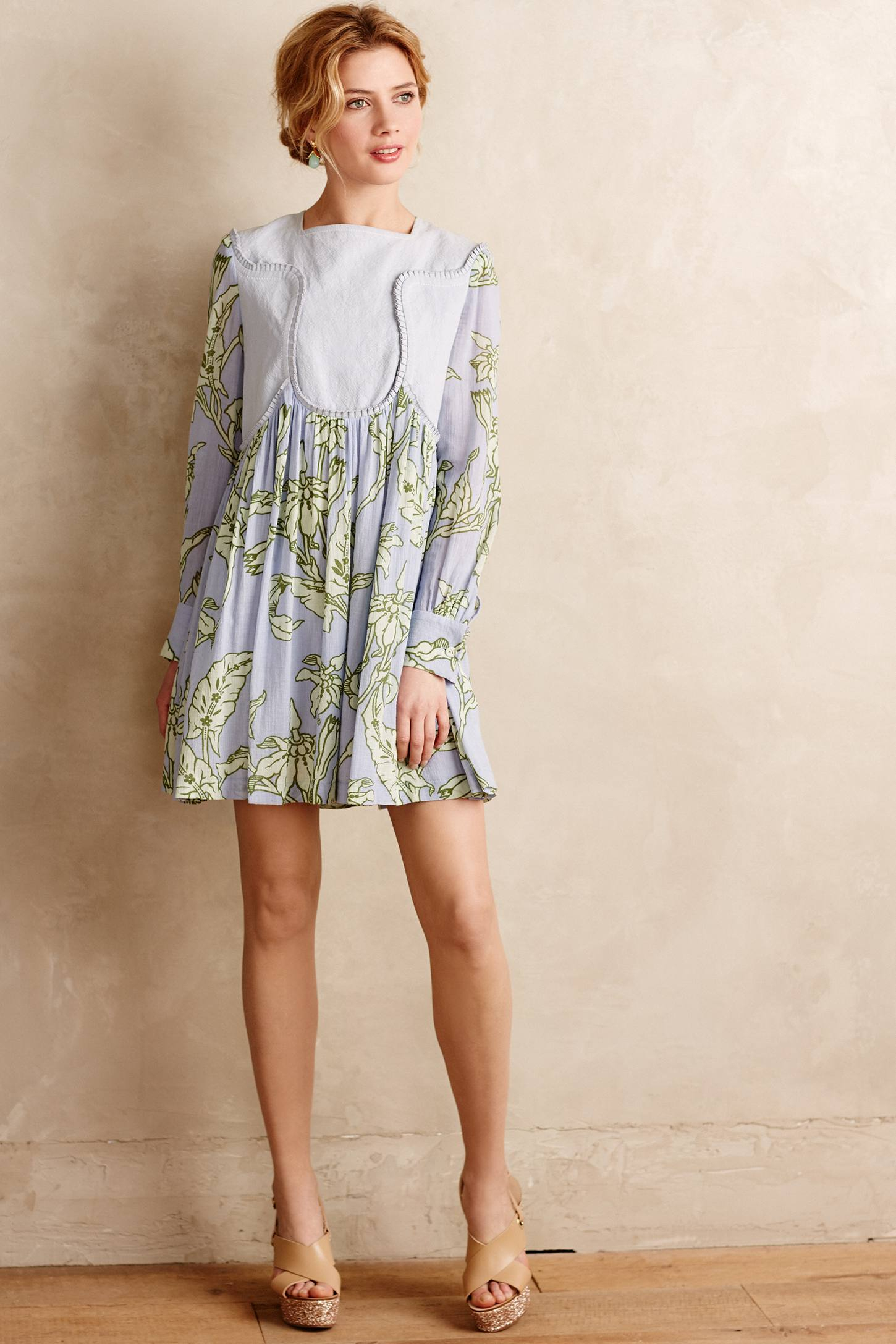 KAREN WALKER-GREENHOUSE CONTRAST DRESS-GARDEN WALL MUSLIN POWDER ...