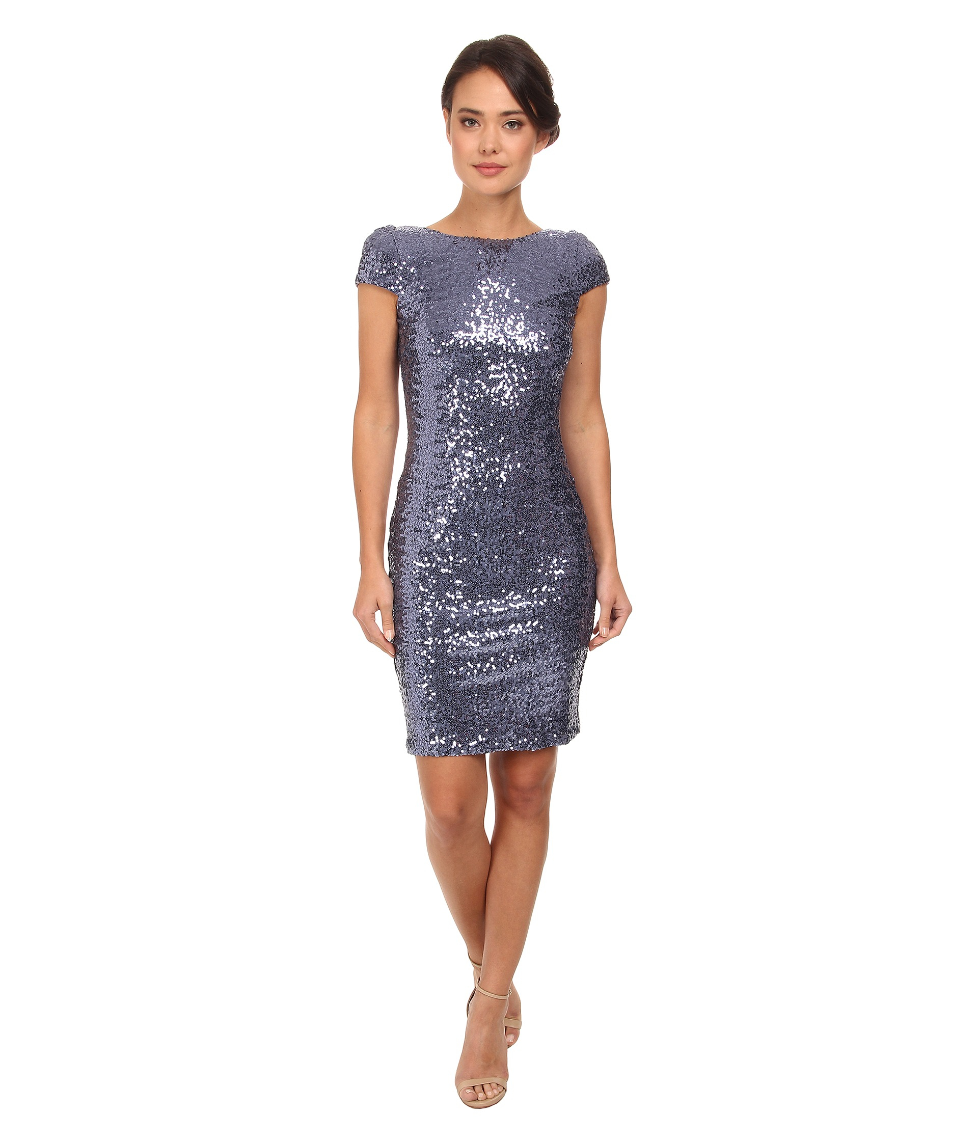 Badgley mischka Cap Sleeve Cowl  Back  Cocktail  Dress  in 