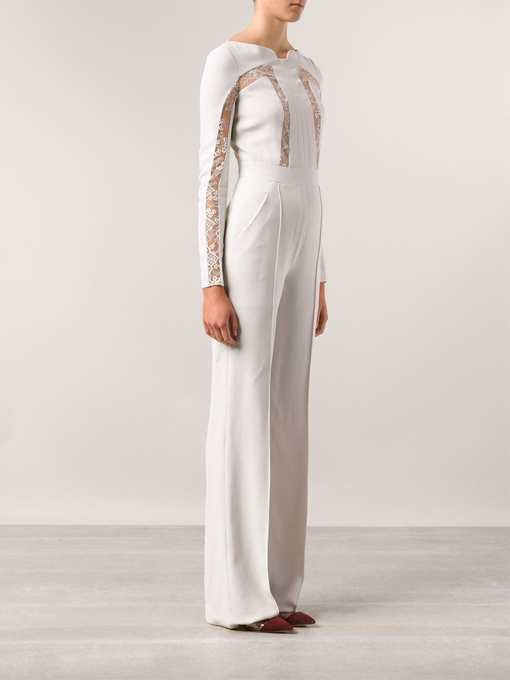 Lyst - Elie Saab Lace Insert Jumpsuit in White