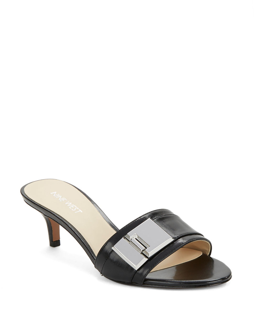 Lyst - Nine West Yulenia Leather Kitten Heel Sandals in Black