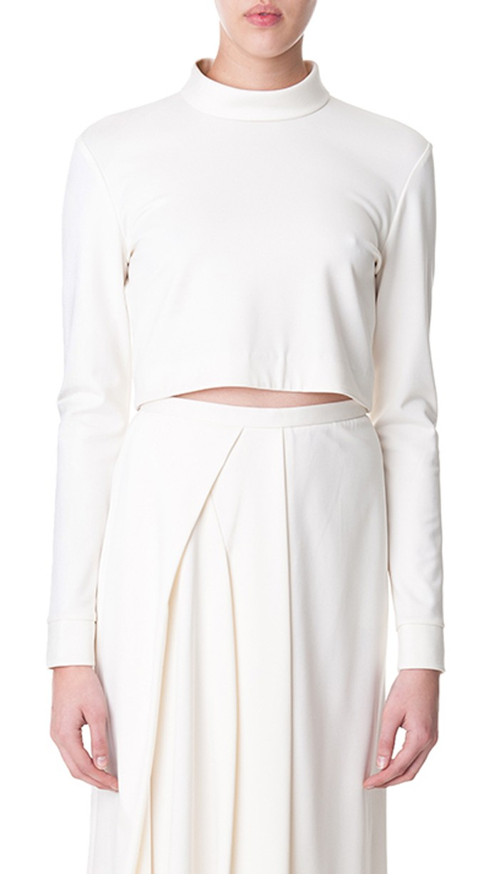 Download Lyst - Tibi Jersey Mock Neck Long Sleeve Cropped Top in ...