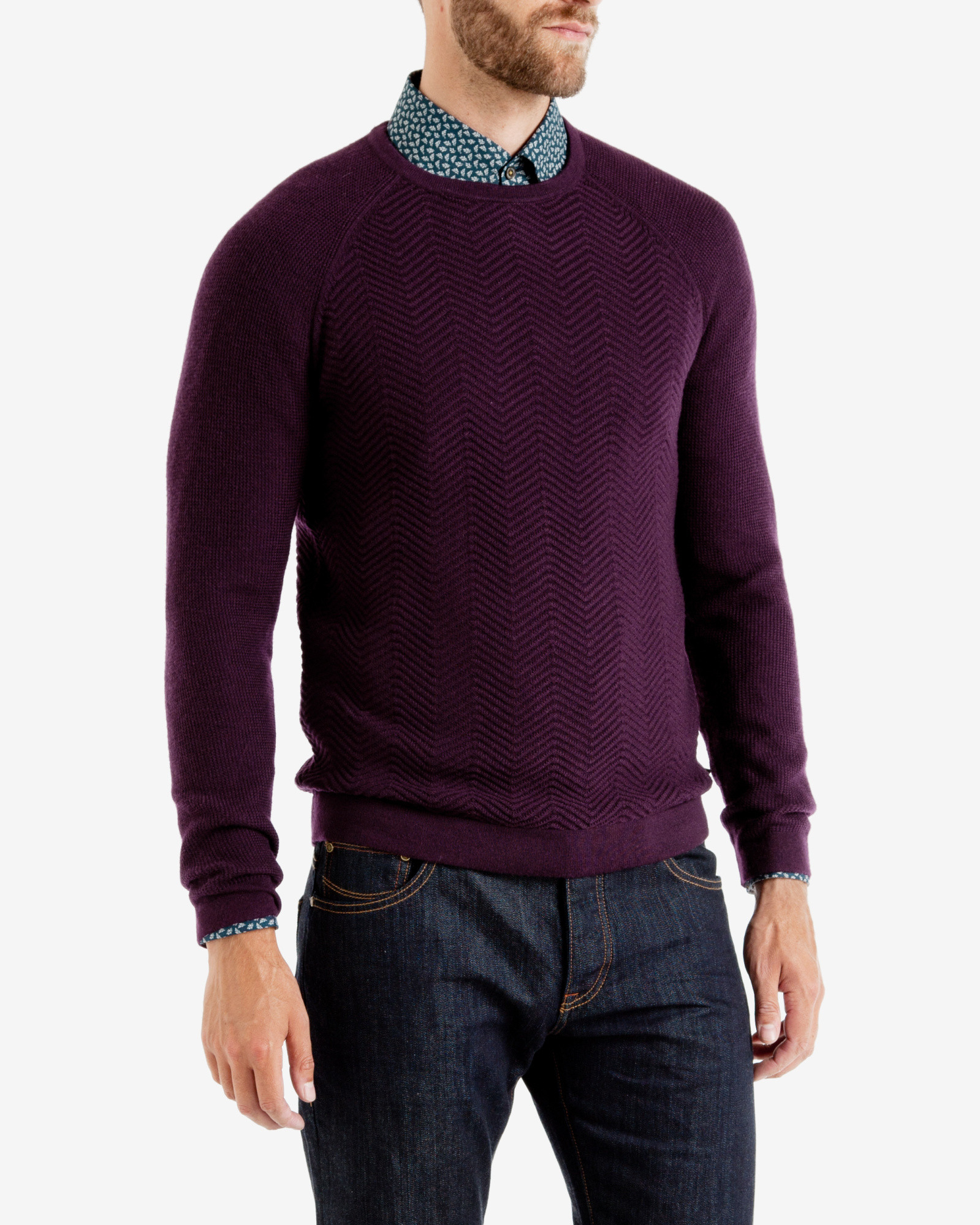 Lyst - Ted Baker Textured Wool Jumper in Purple for Men