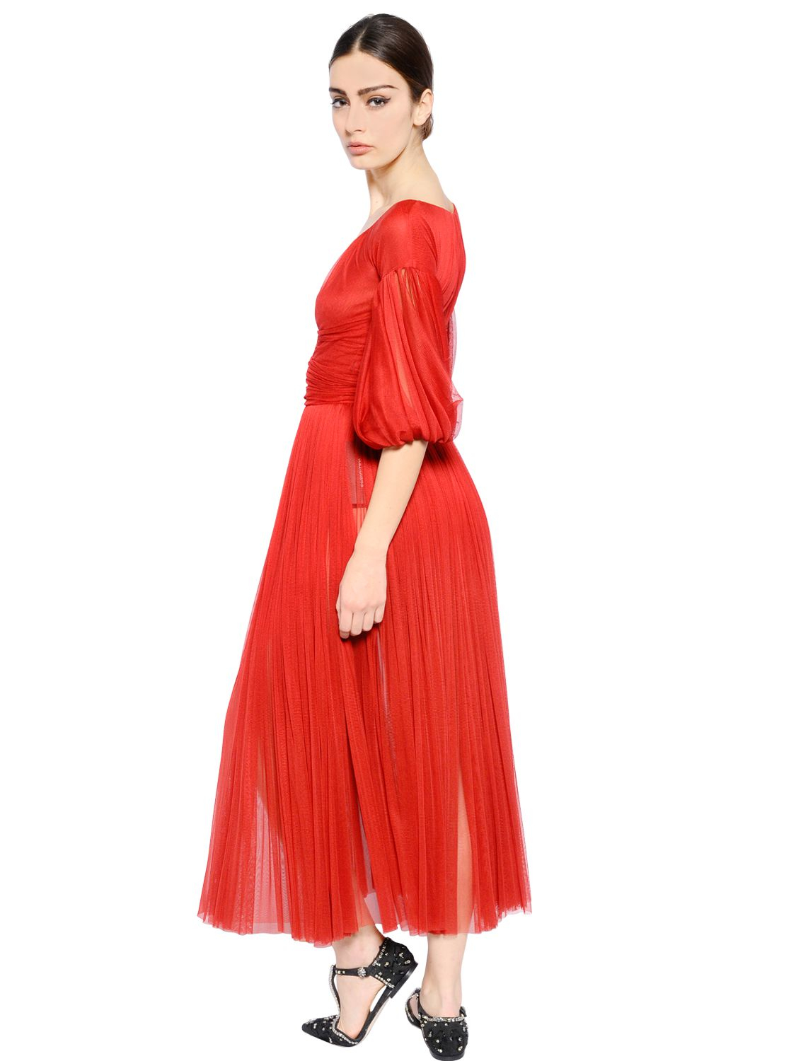 Lyst - Dolce & Gabbana Silk Tulle Bustier Dress in Red