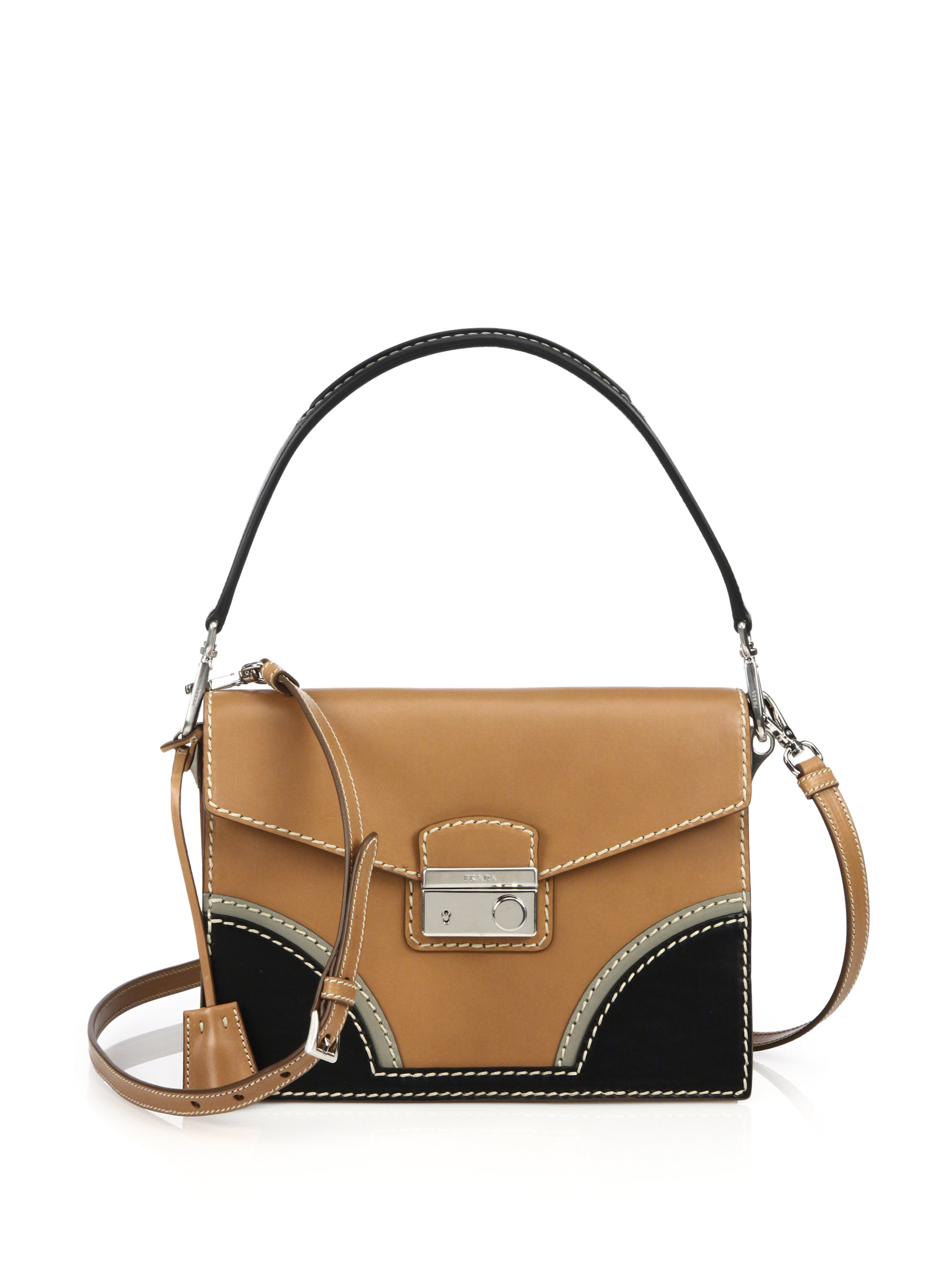 Prada Calf Leather Sound Bag in Brown (TAN-BLACK) | Lyst  