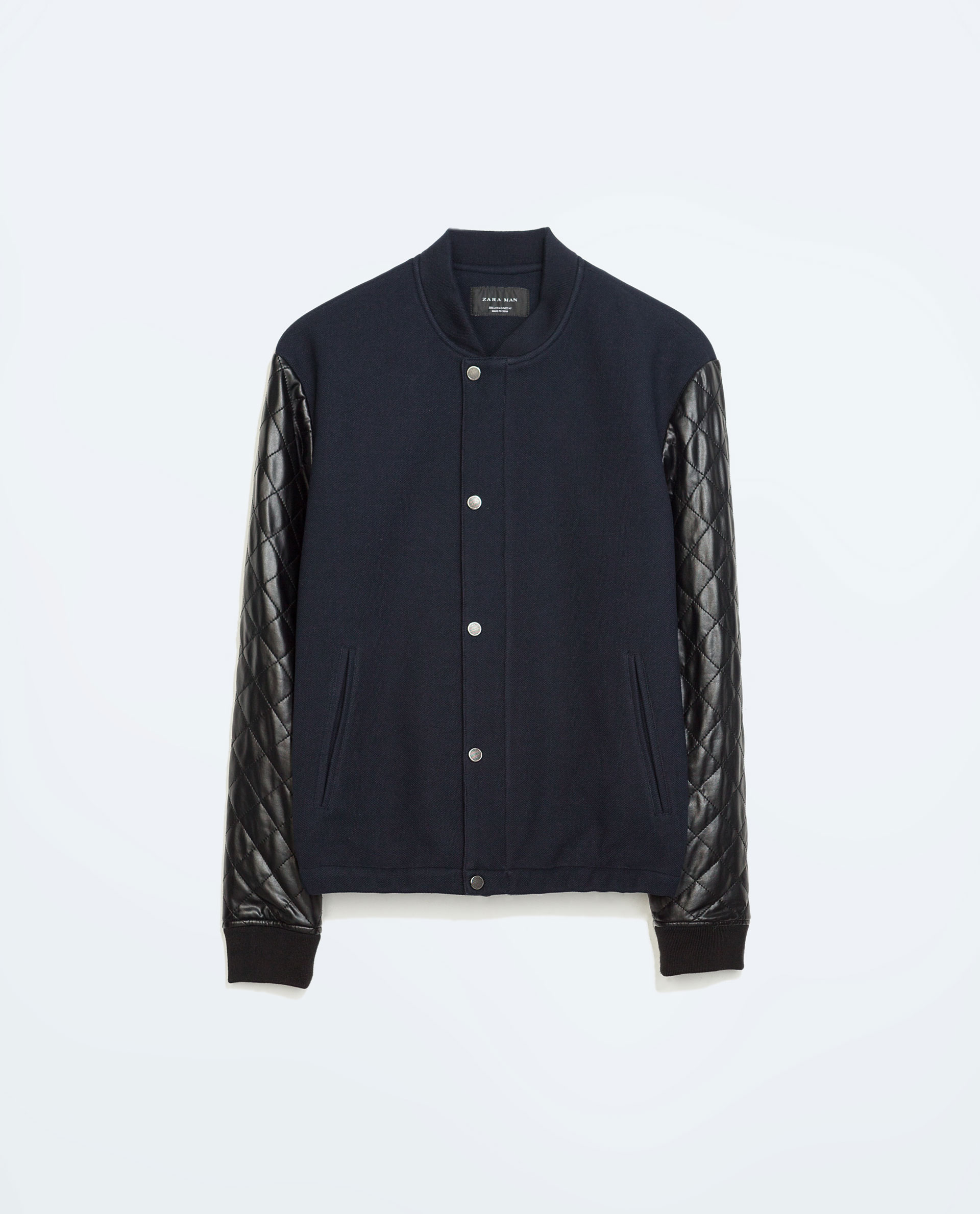 Zara Jacket With Faux Leather Sleeves In Blue For Men Lyst Gallery