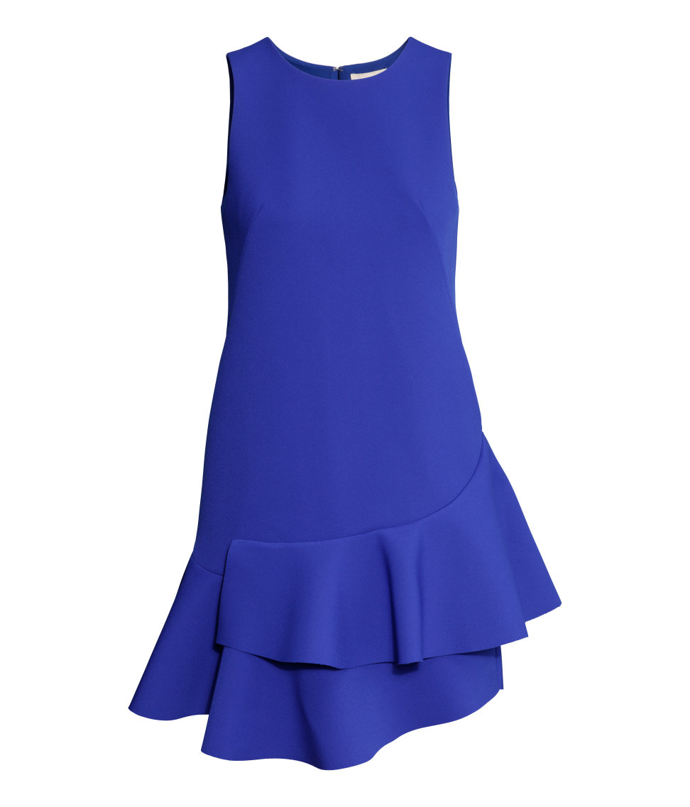 h m sleeveless frilled dress in blue lyst h m sleeveless frilled dress in blue lyst