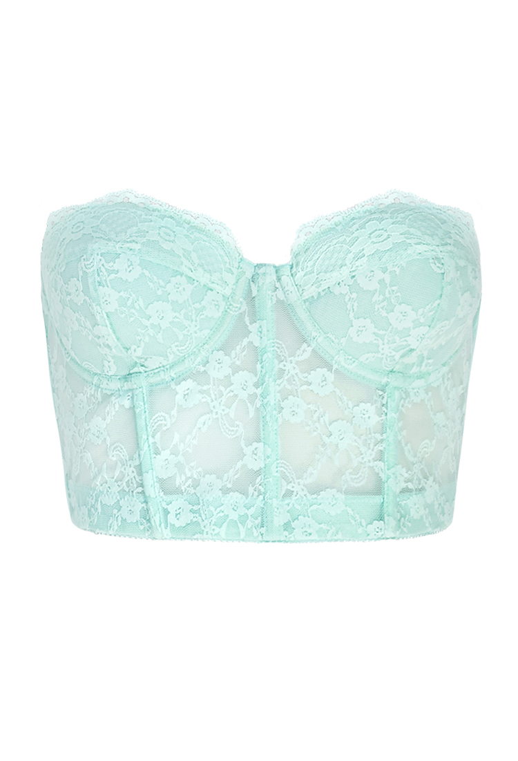 Forever 21 Strapless Lace Corset Bra in Green | Lyst