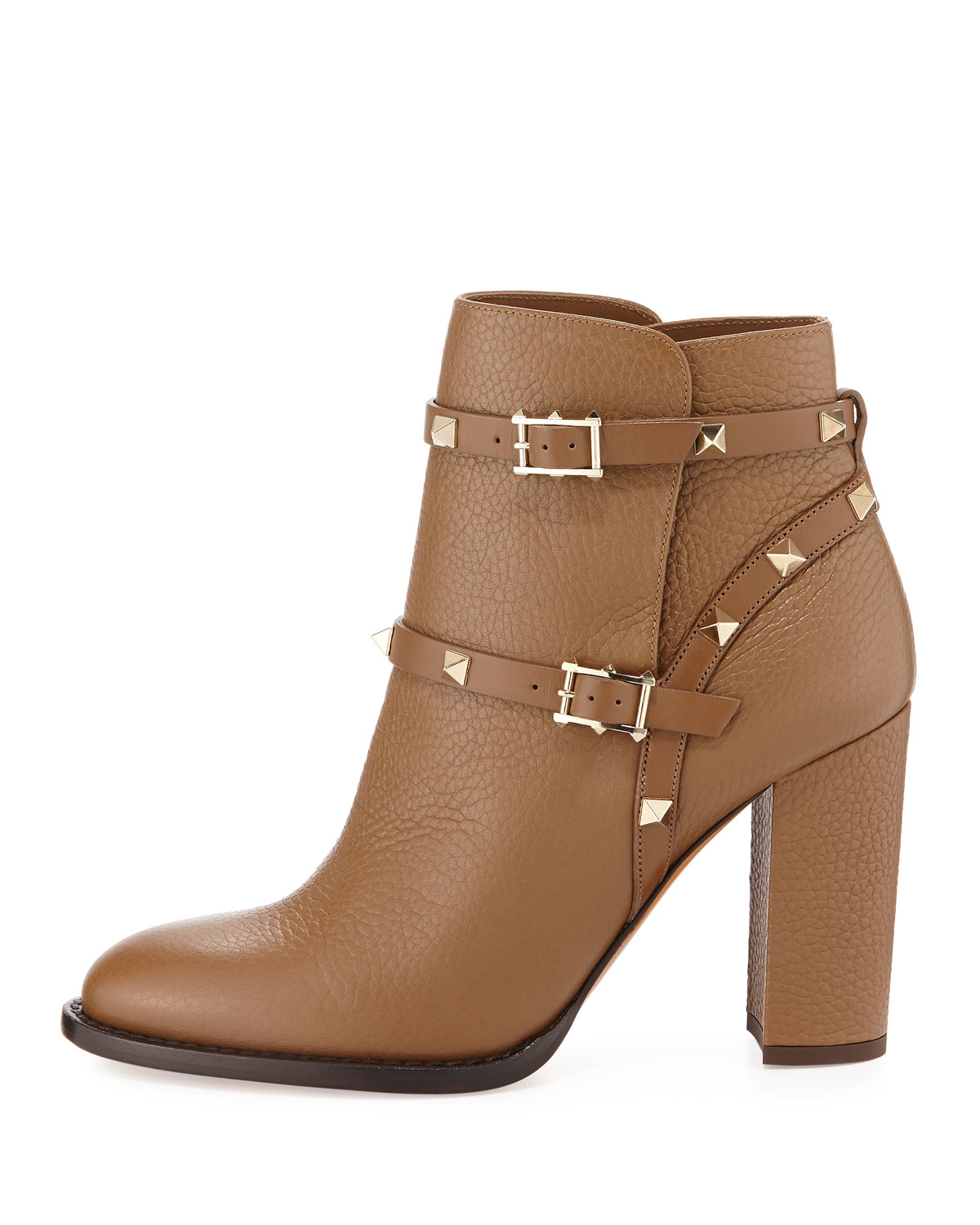 Lyst - Valentino Rockstud Leather Chunky-heel Boot in Brown