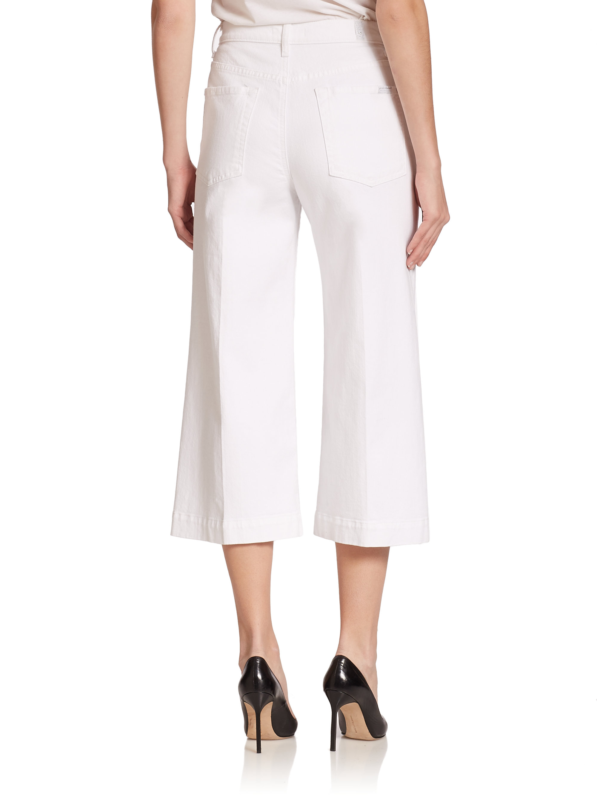 7 for all mankind Denim Culottes in White | Lyst