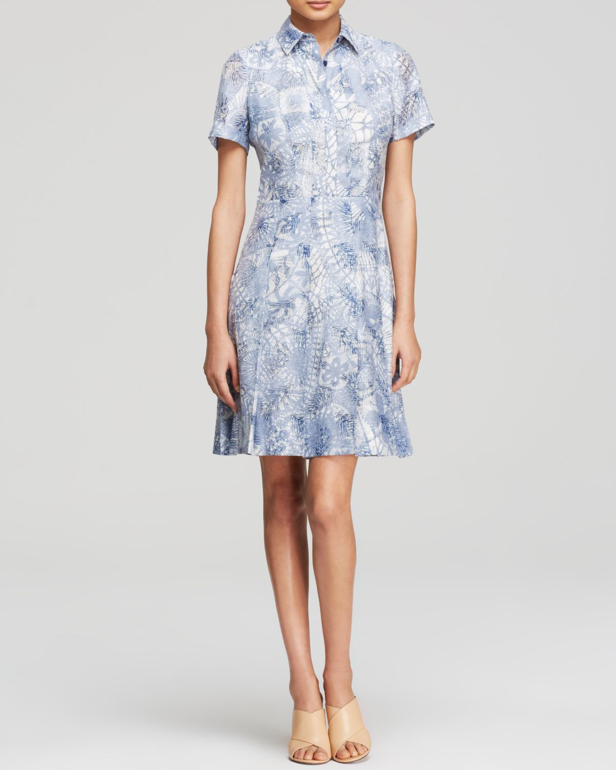 Tory Burch Leaf Print Shirt Dress in Blue - Lyst